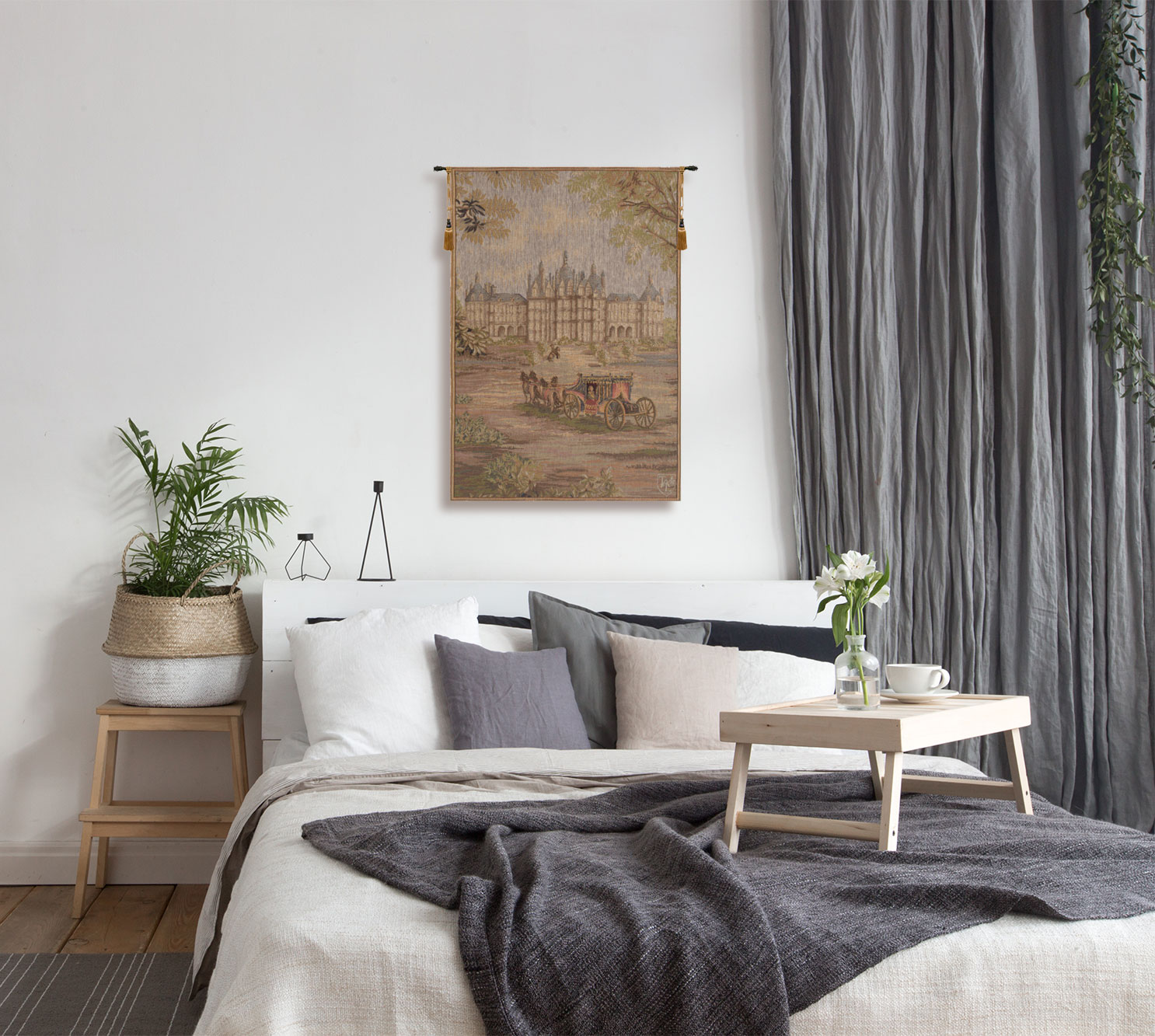 Verdure Chateau Carriage French Tapestry Wall Hanging 28x19 Inch Cotton Jacquard Woven Wall Tapestry