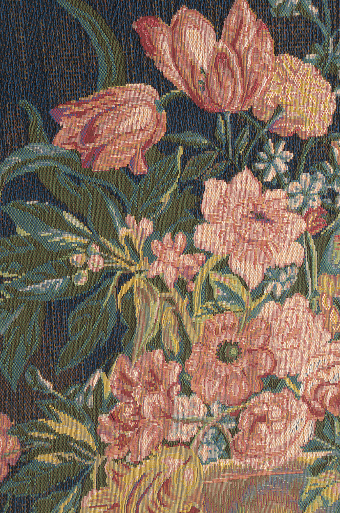 Bouquet XVIII in Bleu French Tapestry Wall Hanging 58x44 Inch Cotton Jacquard Woven Wall Tapestry
