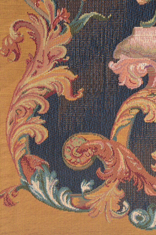 Bouquet XVIII in Bleu French Tapestry Wall Hanging 58x44 Inch Cotton Jacquard Woven Wall Tapestry