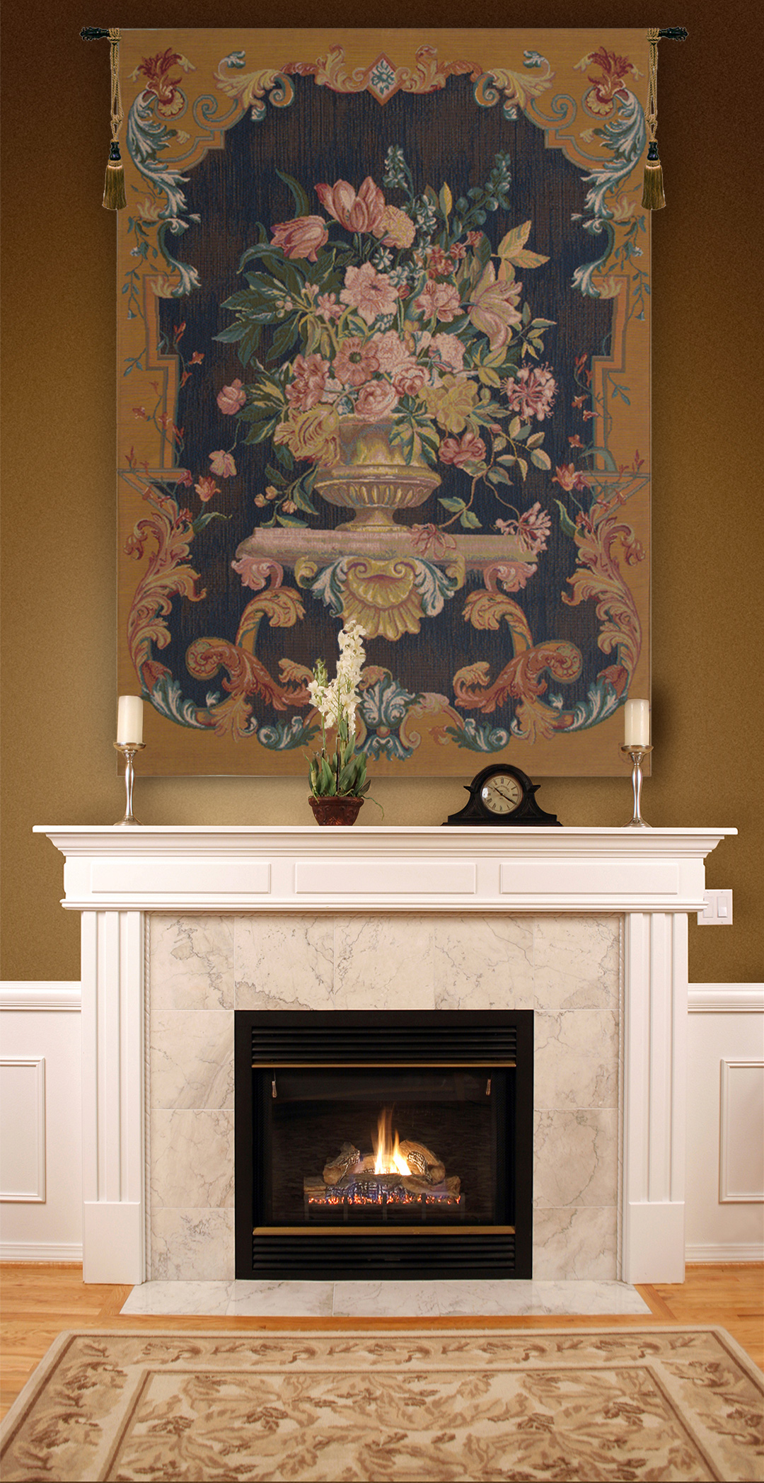 Bouquet XVIII in Bleu French Tapestry Wall Hanging 58x44 Inch Cotton Jacquard Woven Wall Tapestry