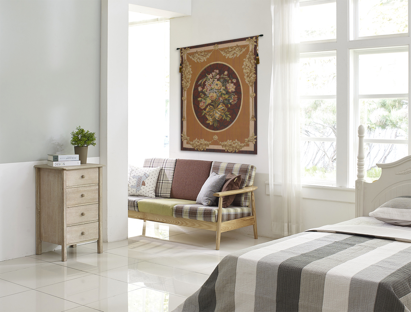 Pierre Joseph Redoute Petit Bouquet en Jaune French Tapestry Wall Hanging 58x43 Inch Cotton Jacquard Woven Wall Tapestry