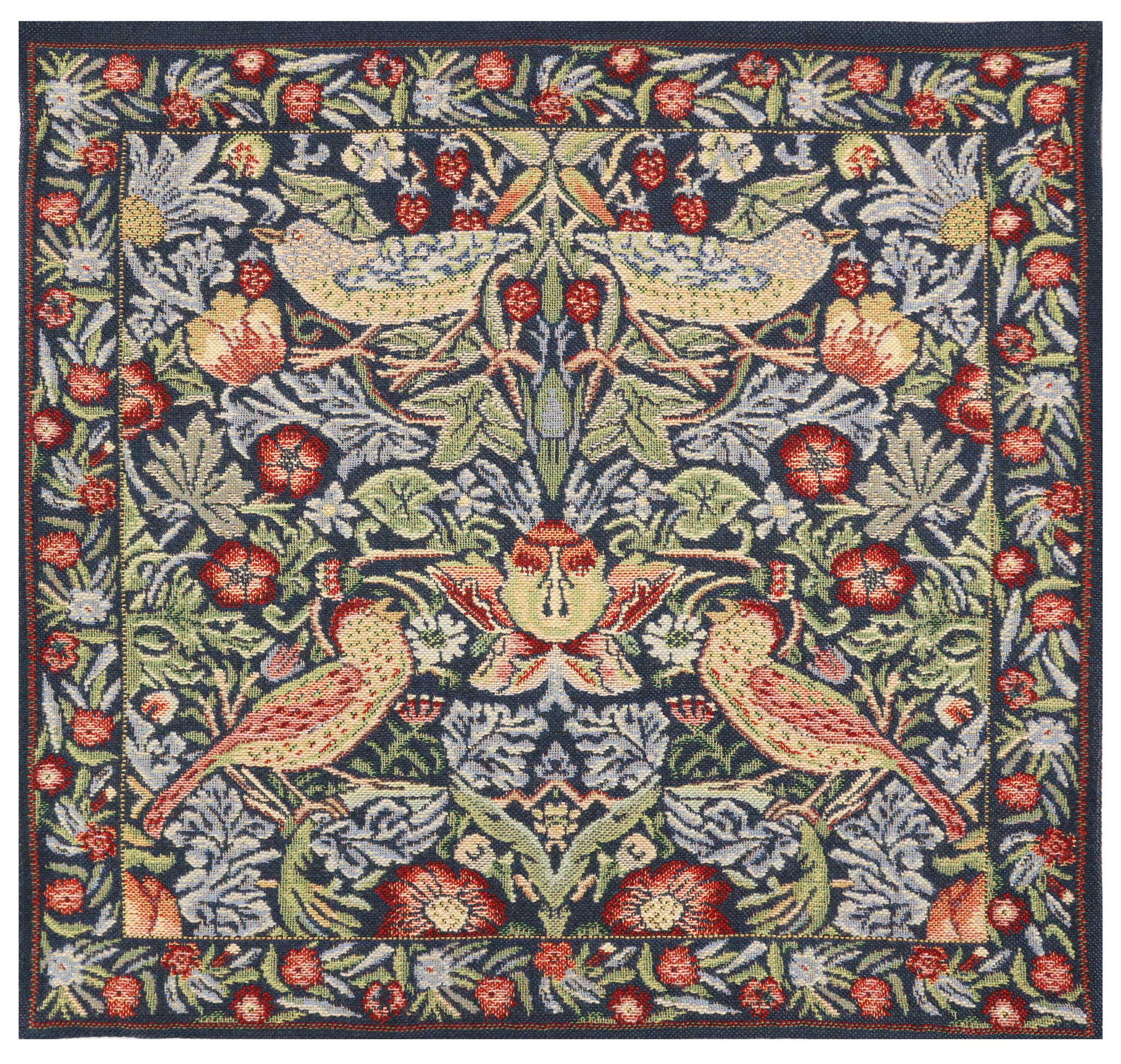 Blue Strawberry Belgian Tapestry Pillow Cover 16x16 inch Cotton Jacquard Woven Cushion Cover