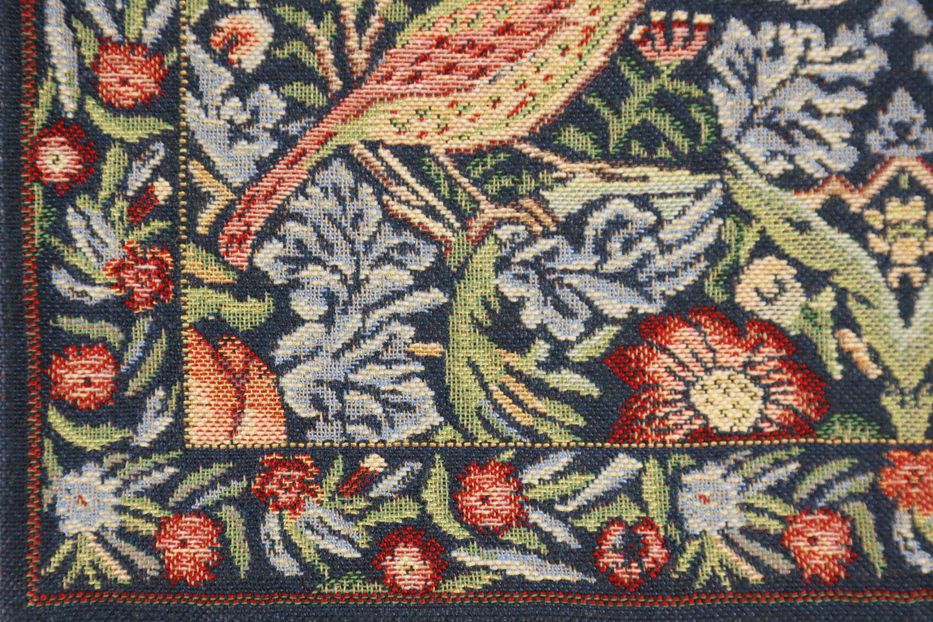 Blue Strawberry Belgian Tapestry Pillow Cover 16x16 inch Cotton Jacquard Woven Cushion Cover