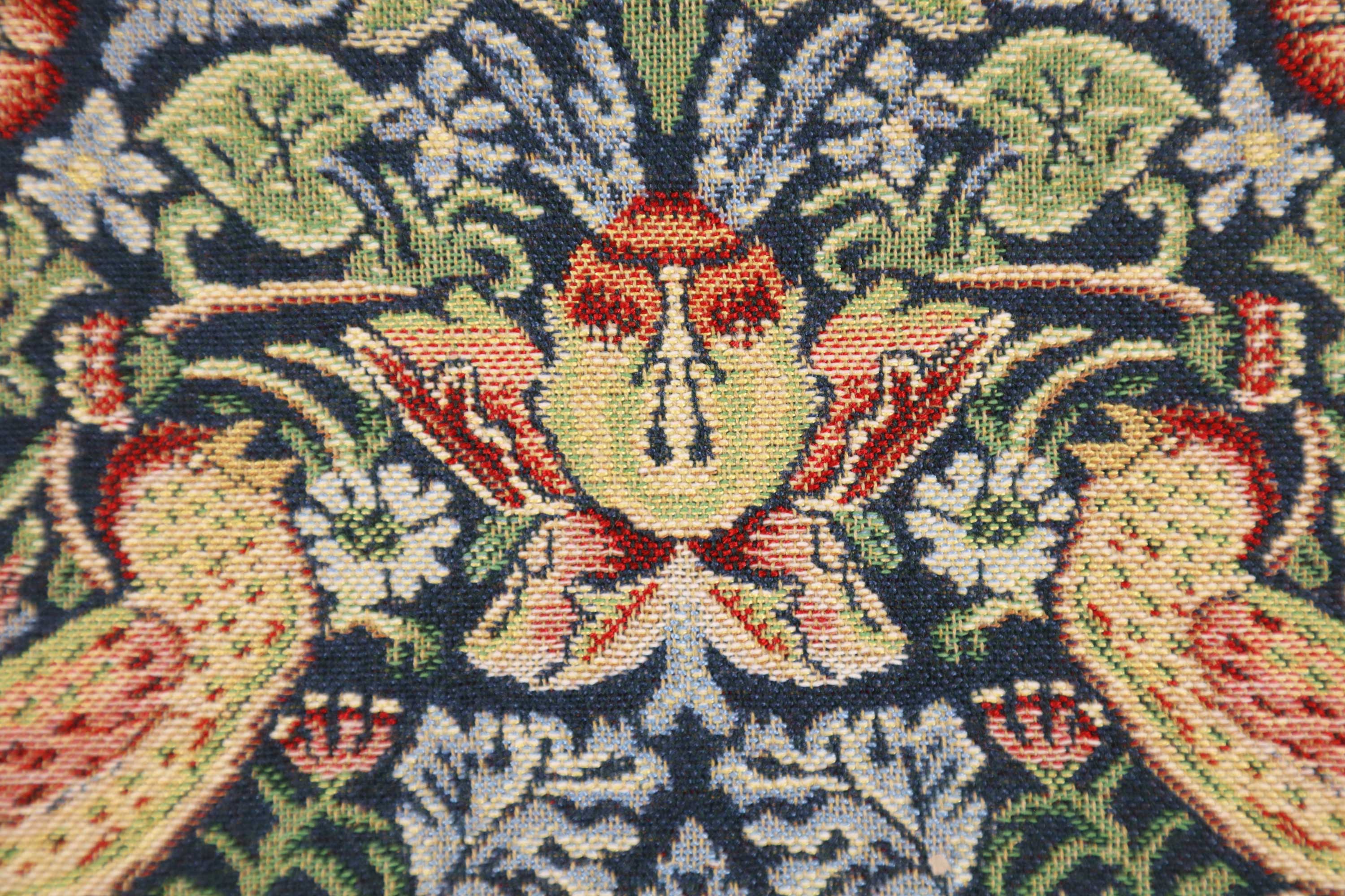 Blue Strawberry Belgian Tapestry Pillow Cover 16x16 inch Cotton Jacquard Woven Cushion Cover