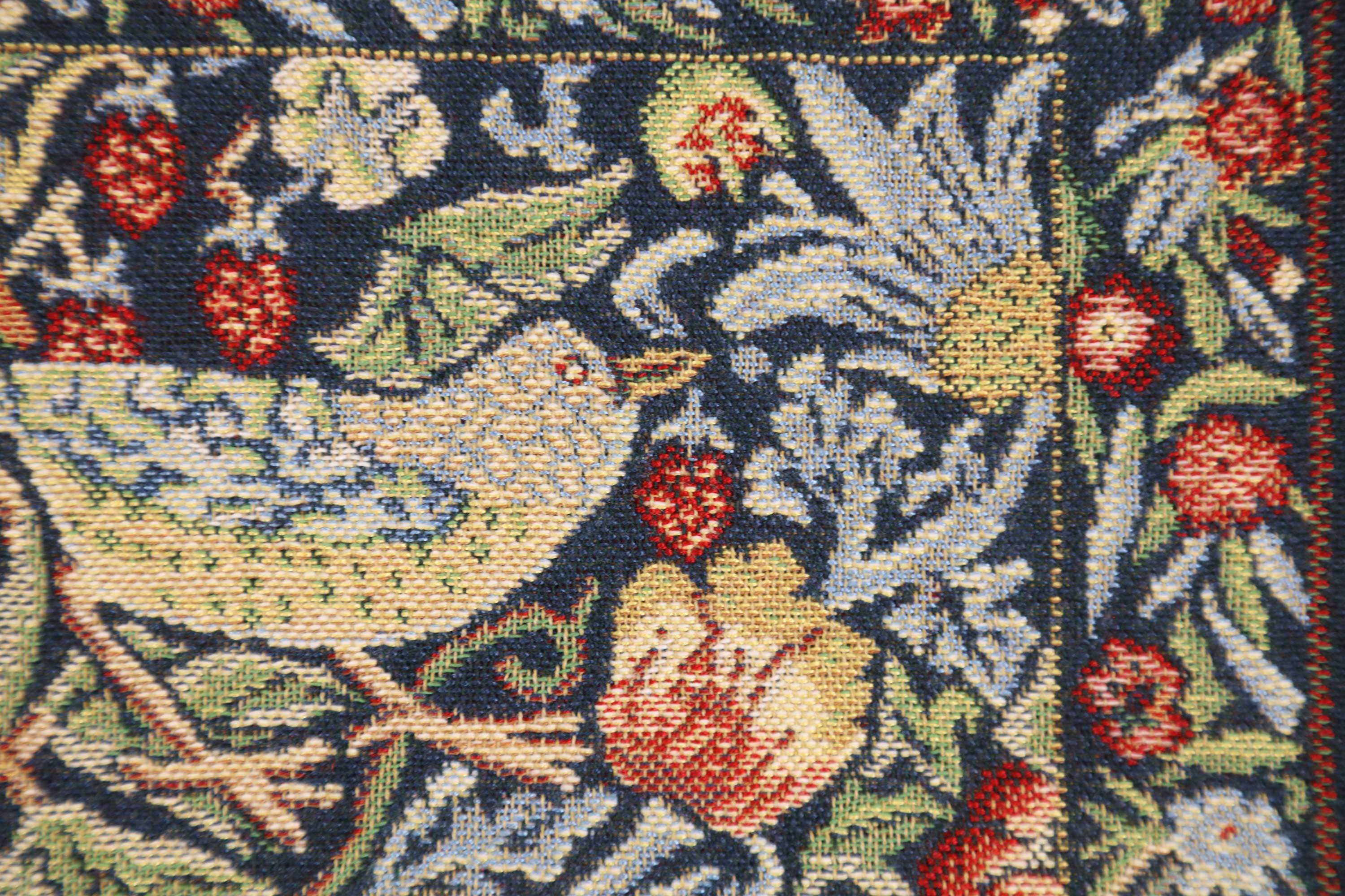 Blue Strawberry Belgian Tapestry Pillow Cover 16x16 inch Cotton Jacquard Woven Cushion Cover