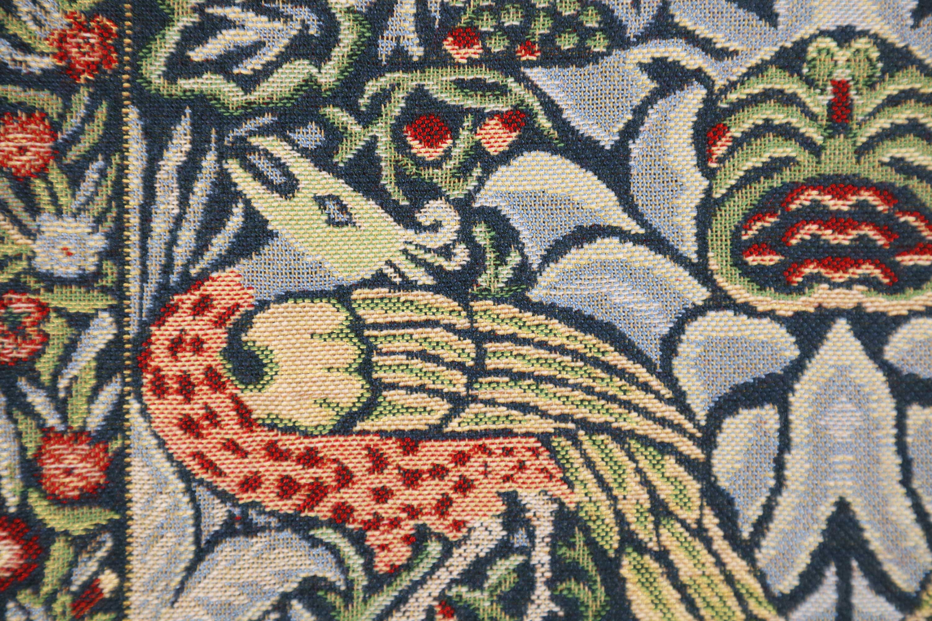 Blue Peacock Belgian Tapestry Pillow Cover 16x16 inch Cotton Jacquard Woven Cushion Cover