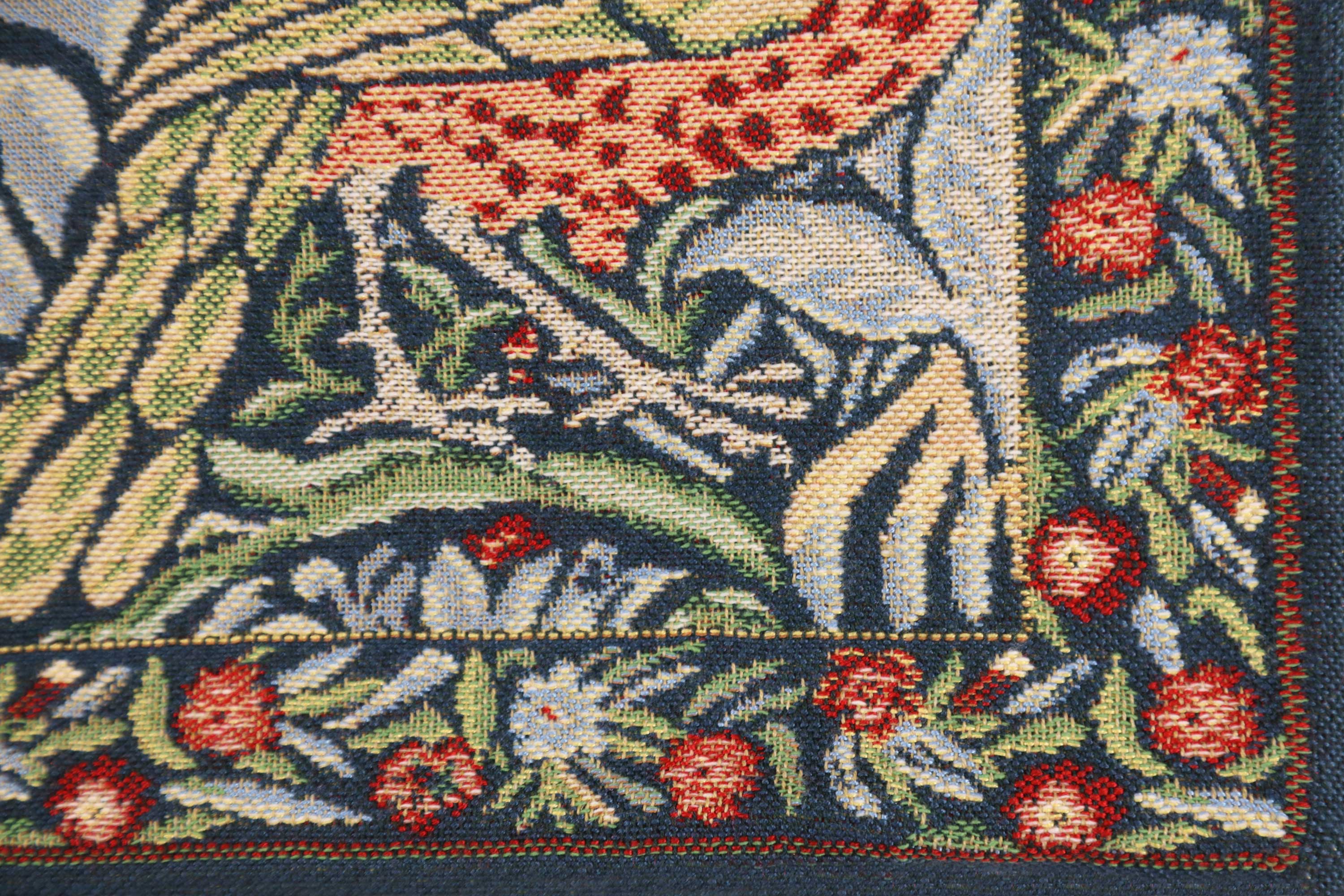 Blue Peacock Belgian Tapestry Pillow Cover 16x16 inch Cotton Jacquard Woven Cushion Cover