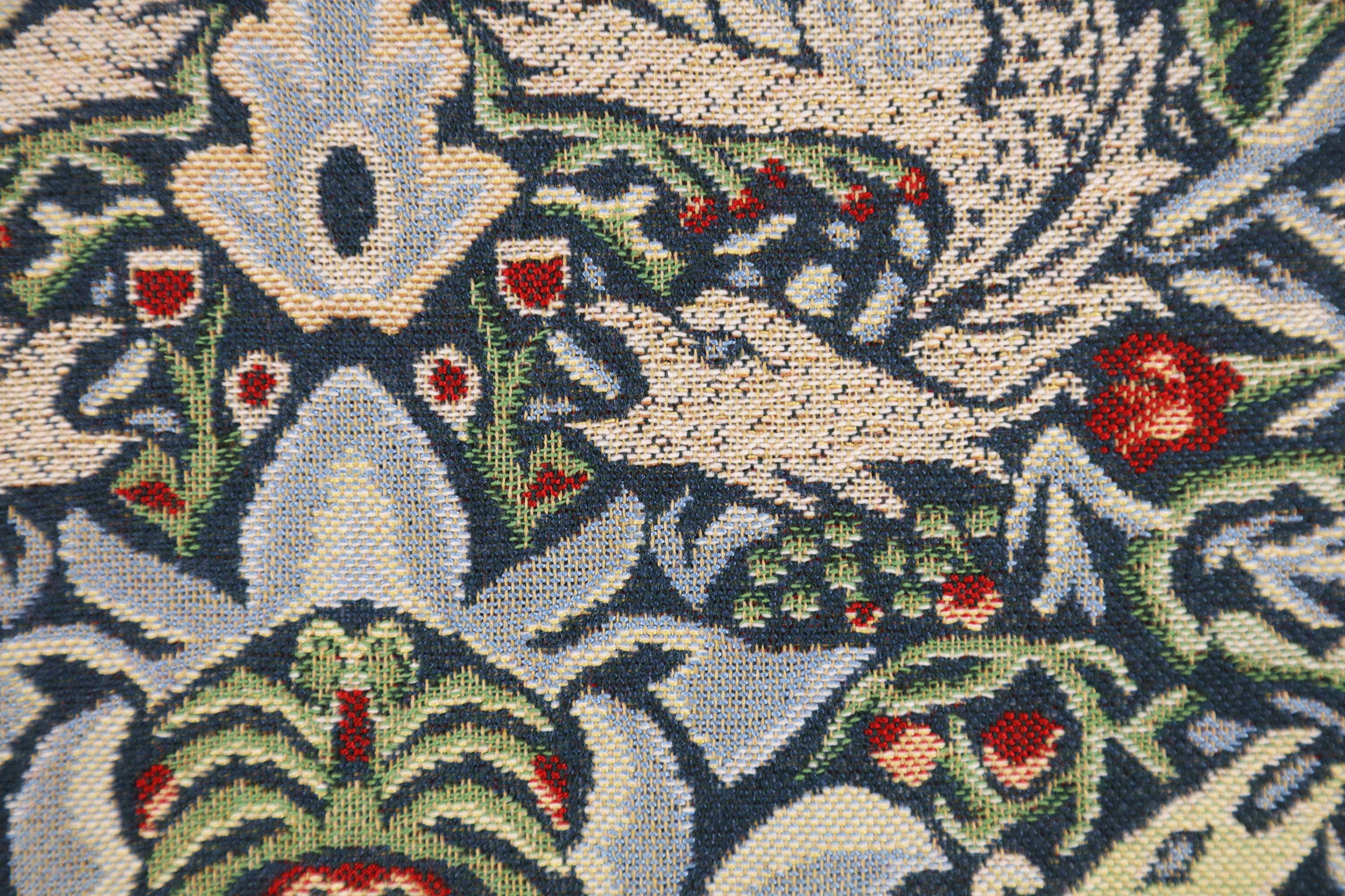 Blue Peacock Belgian Tapestry Pillow Cover 16x16 inch Cotton Jacquard Woven Cushion Cover