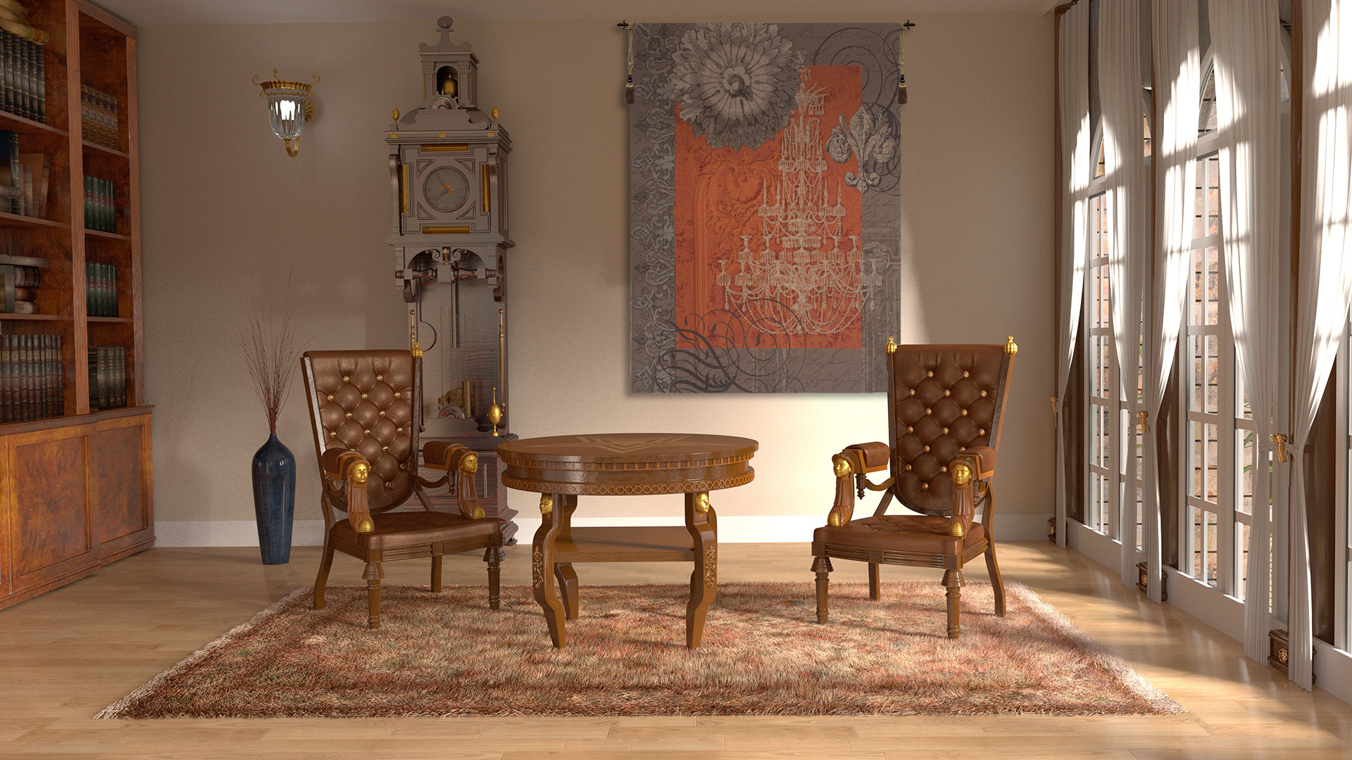 Corley Le Grand Lustre Orange French Tapestry Wall Hanging 58x44 Inch Cotton Jacquard Woven Wall Tapestry