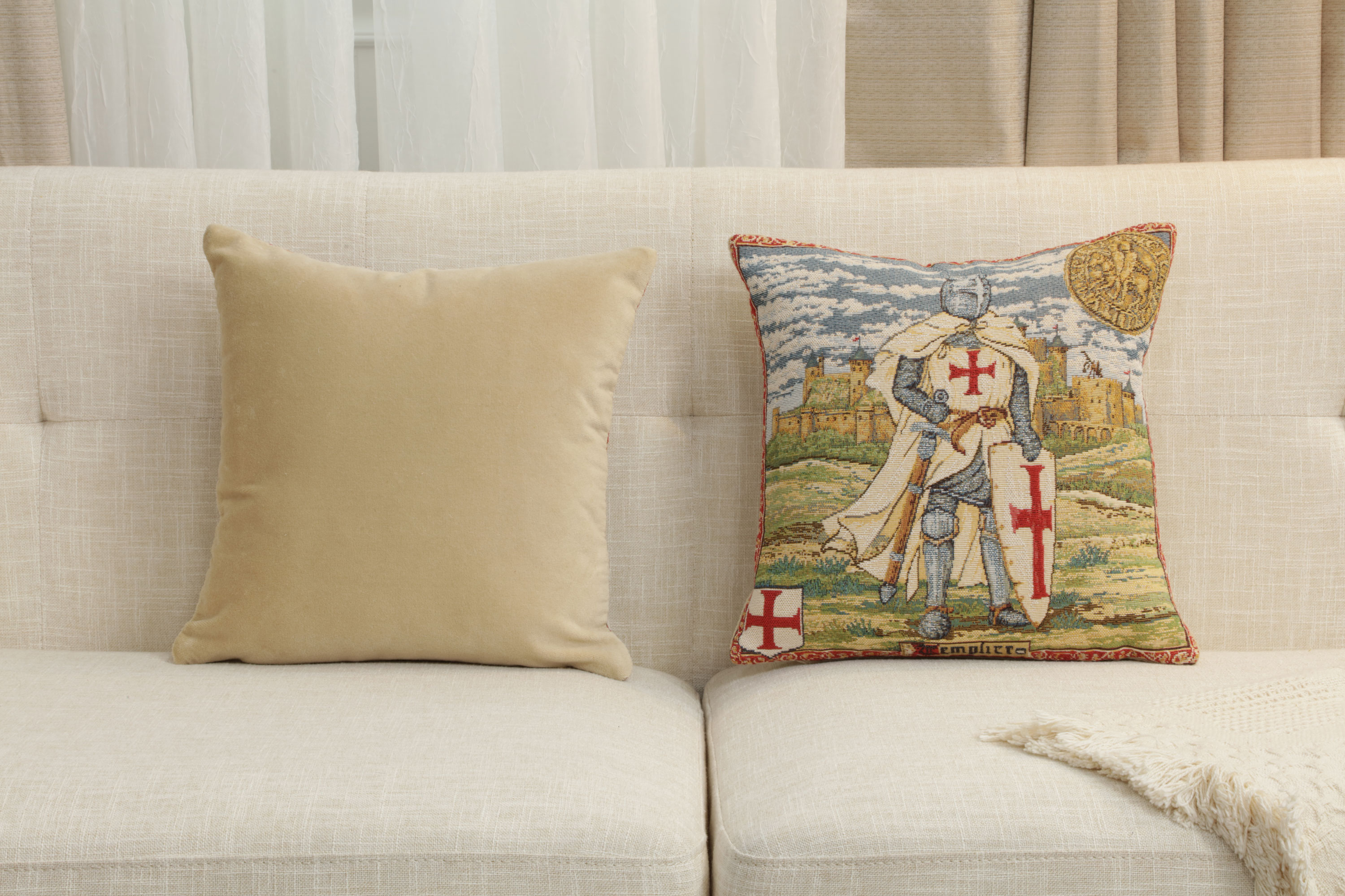 Templier European Tapestry Pillow Cover 13x13 Inch Cotton Jacquard Woven Cushion Cover
