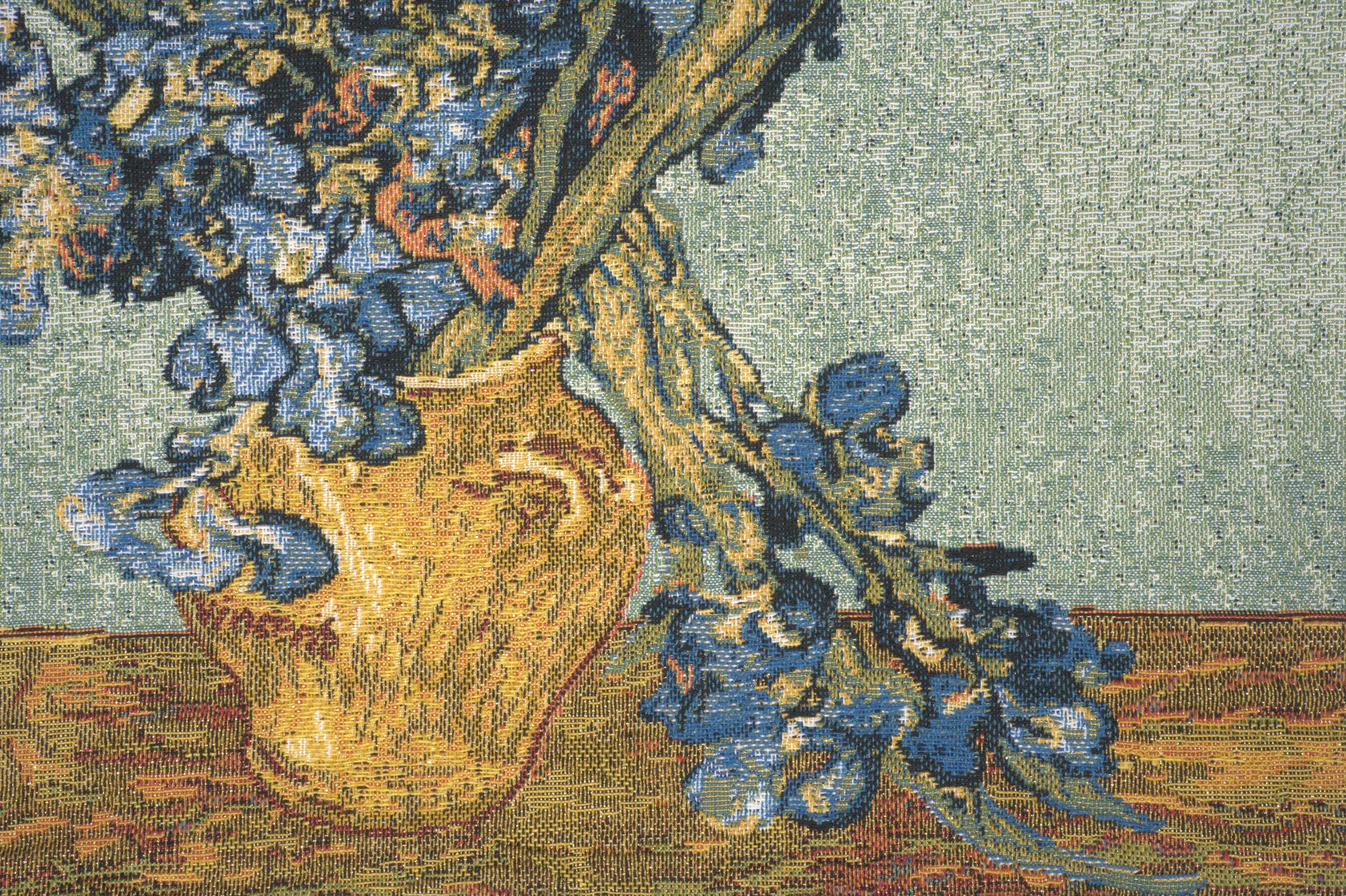 Vincent Van Gogh Vase Iris Tapestry Pillow Cover 18x18 Inch Cotton Jacquard Woven Cushion Cover