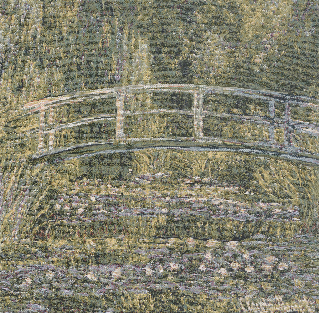 Claude Monet Bridge at Giverny Tapestry Pillow Cover 13x13 Inch Cotton Jacquard Woven Cushion Cover