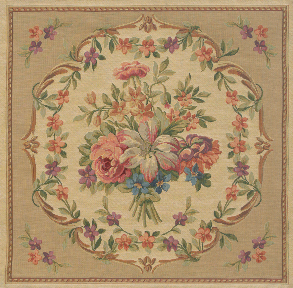 Floral Bouquet Beige Tapestry Pillow Cover 18x18 Inch Cotton Jacquard Woven Cushion Cover