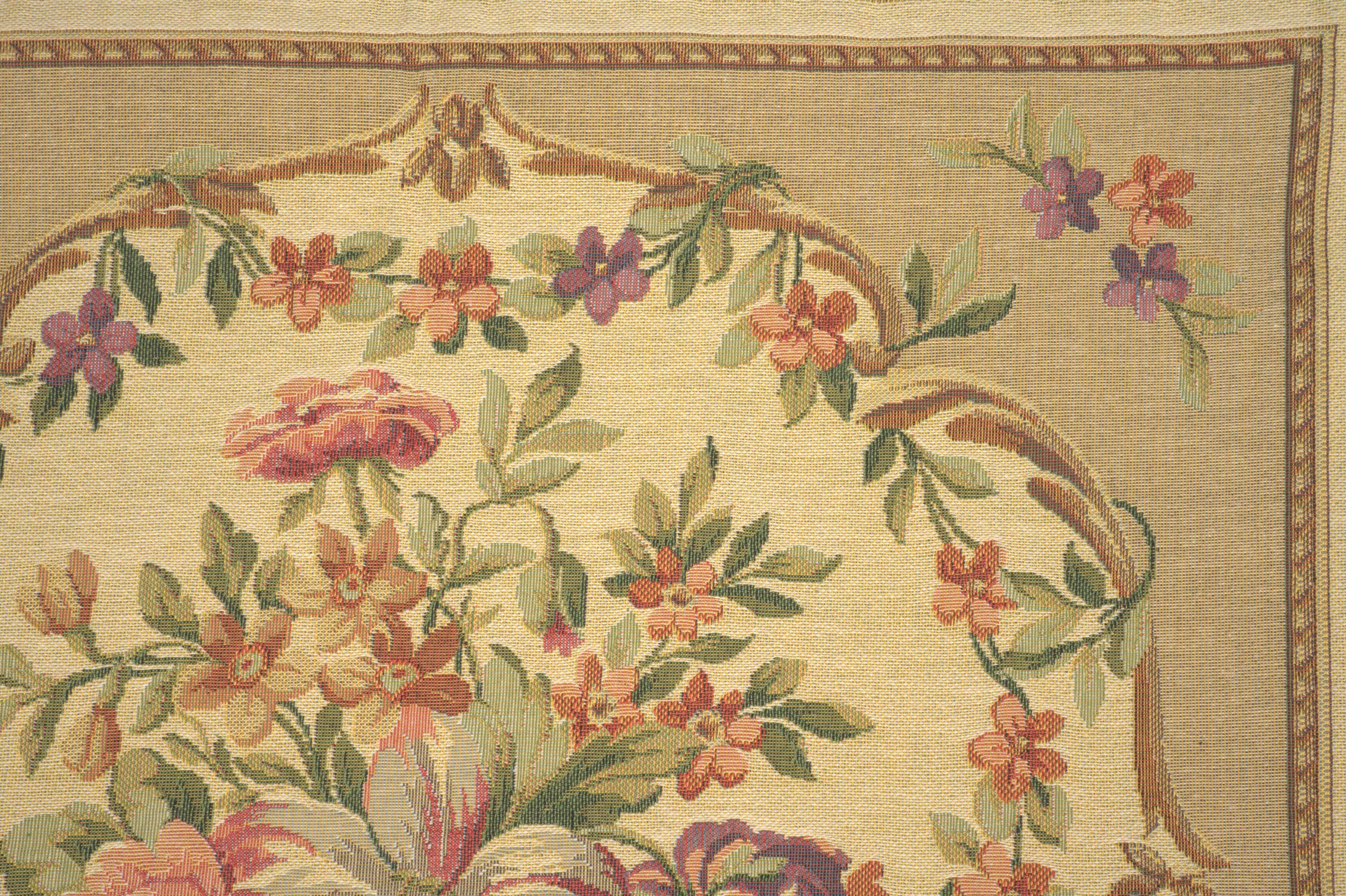 Floral Bouquet Beige Tapestry Pillow Cover 18x18 Inch Cotton Jacquard Woven Cushion Cover