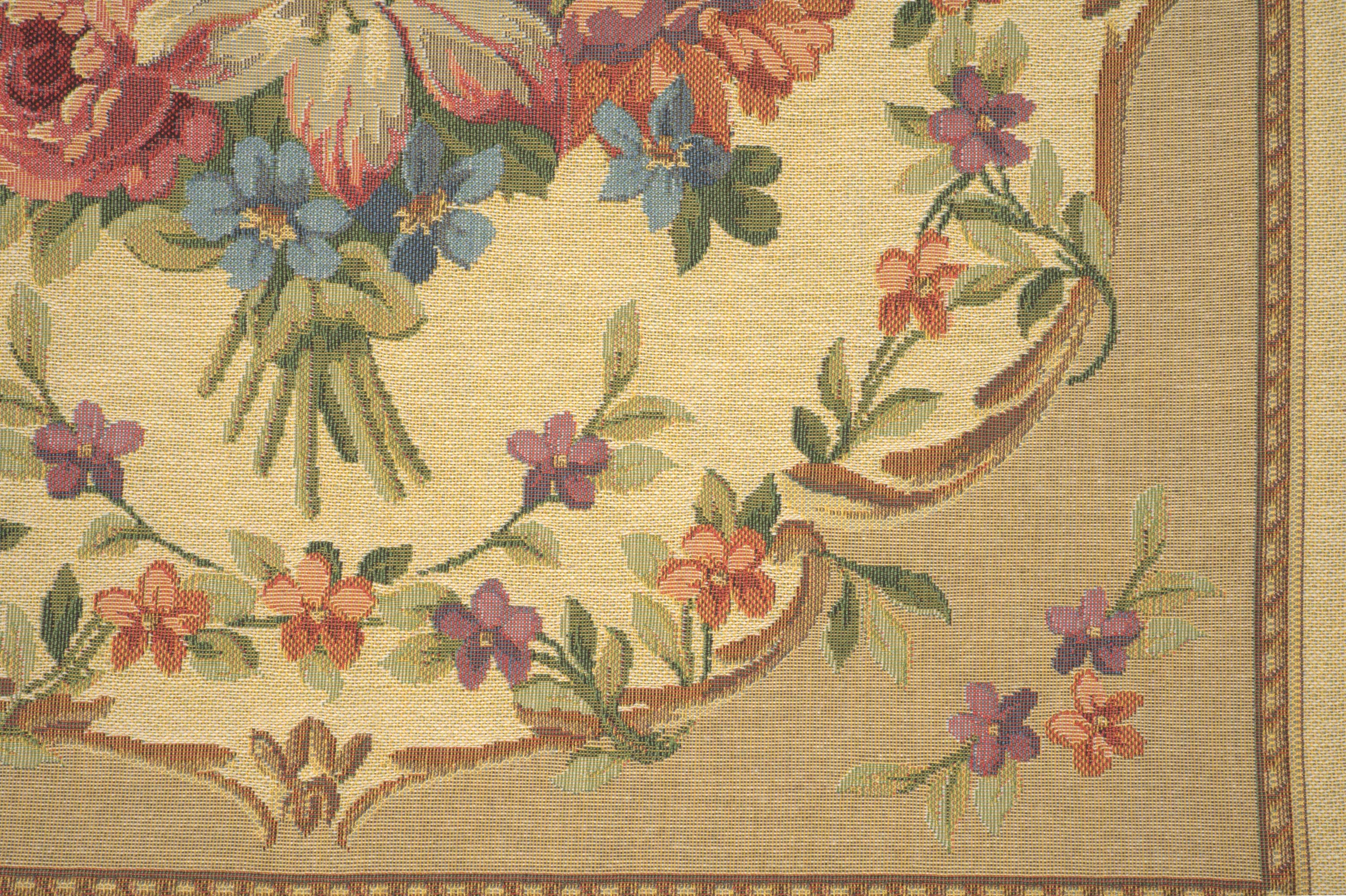Floral Bouquet Beige Tapestry Pillow Cover 18x18 Inch Cotton Jacquard Woven Cushion Cover