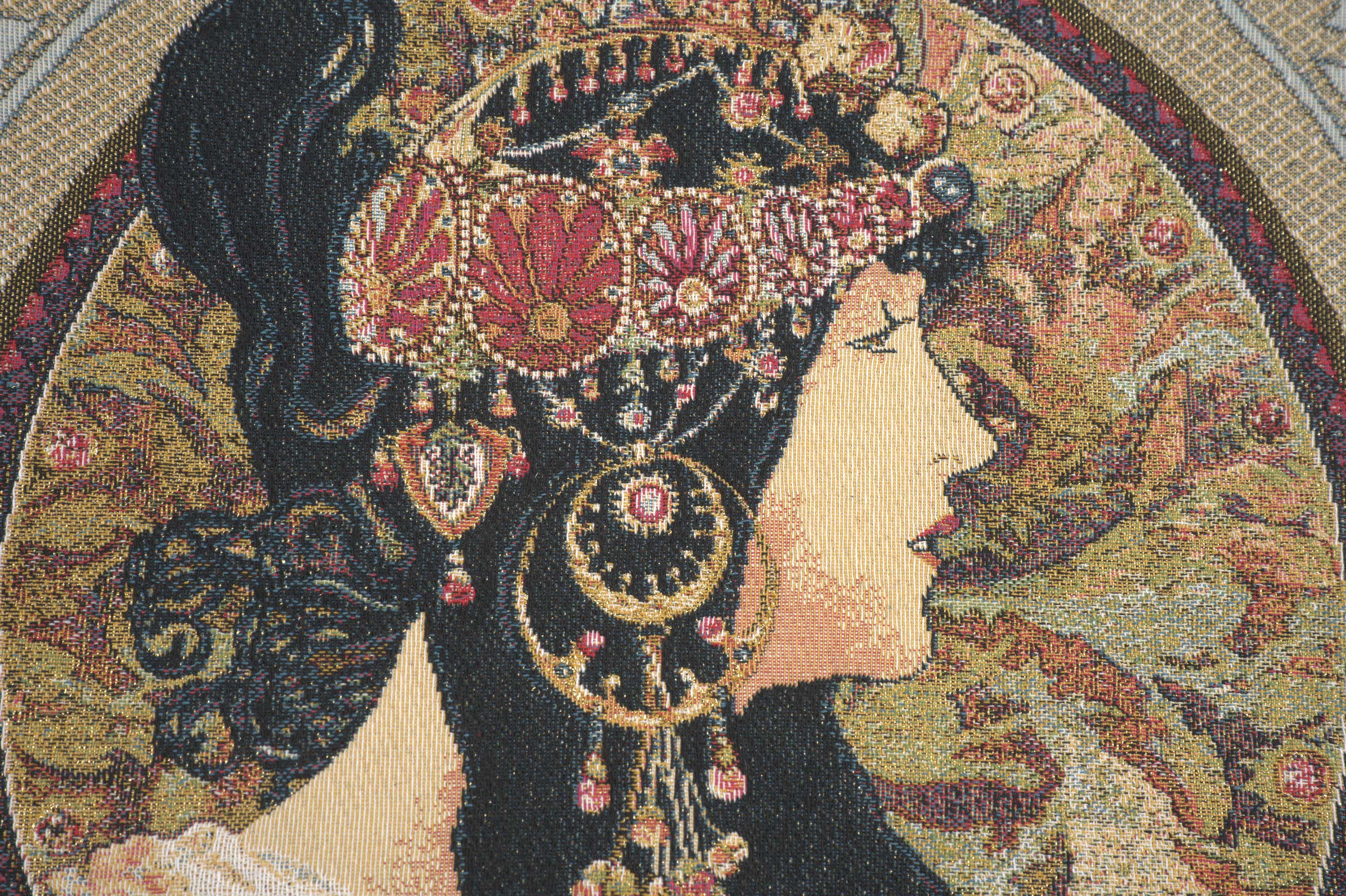 Alphonse Mucha Brunette Tapestry Pillow Cover 18x18 Inch Cotton Jacquard Woven Cushion Cover