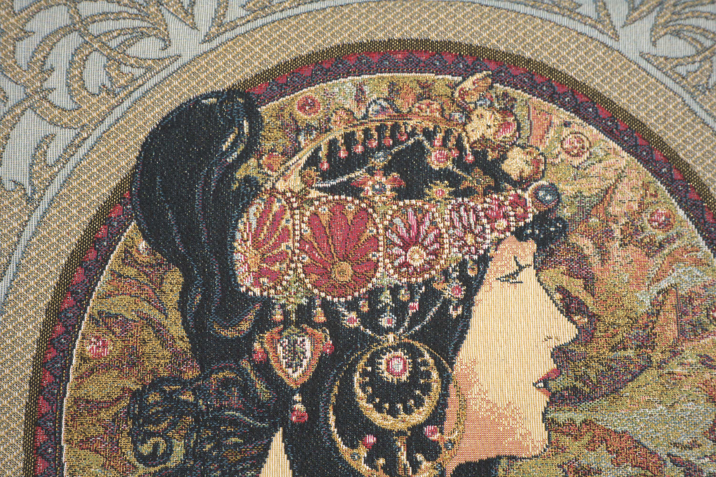 Alphonse Mucha Brunette Tapestry Pillow Cover 18x18 Inch Cotton Jacquard Woven Cushion Cover