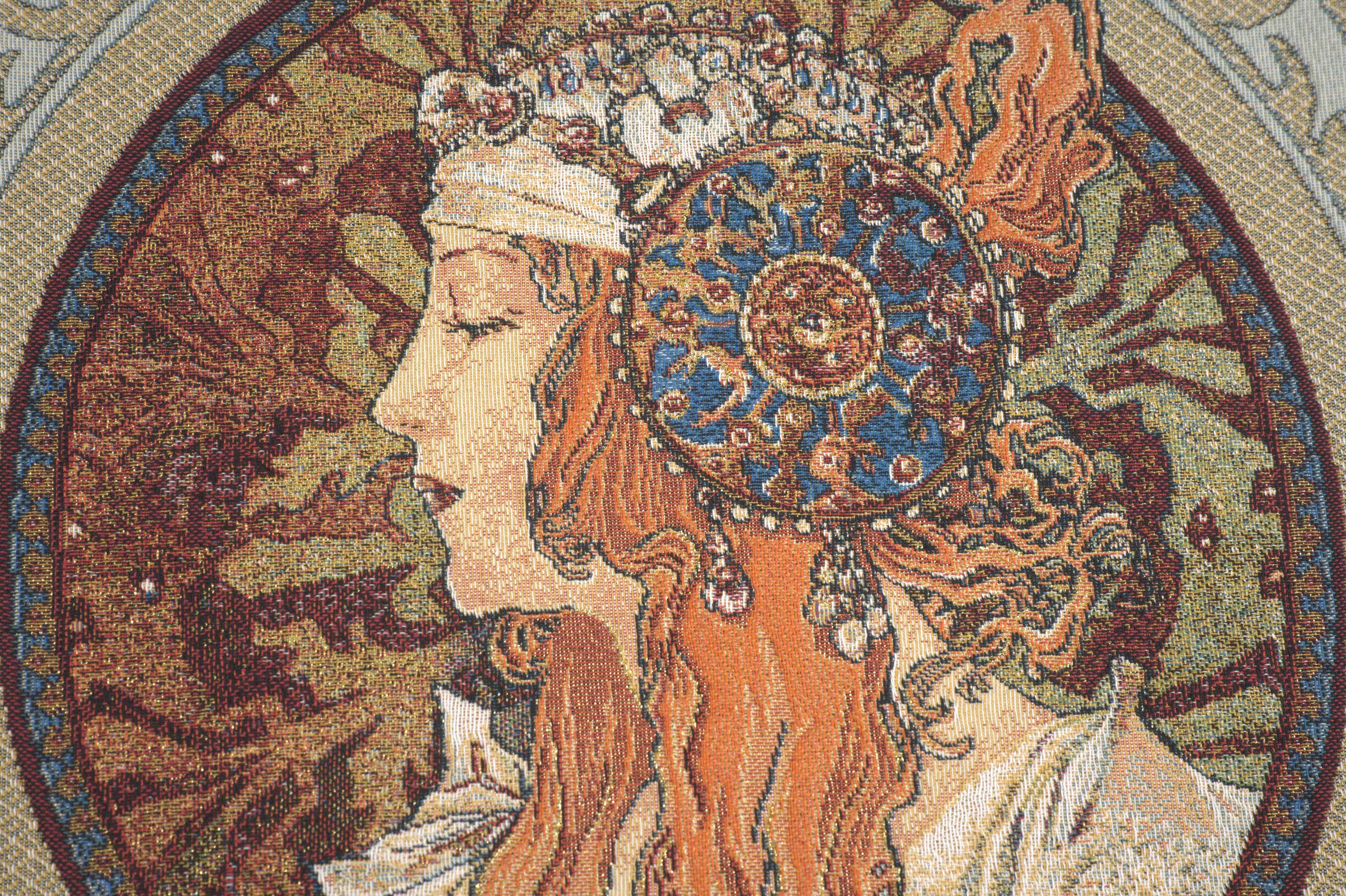 Alphonse Mucha Rousse Tapestry Pillow Cover 18x18 Inch Cotton Jacquard Woven Cushion Cover