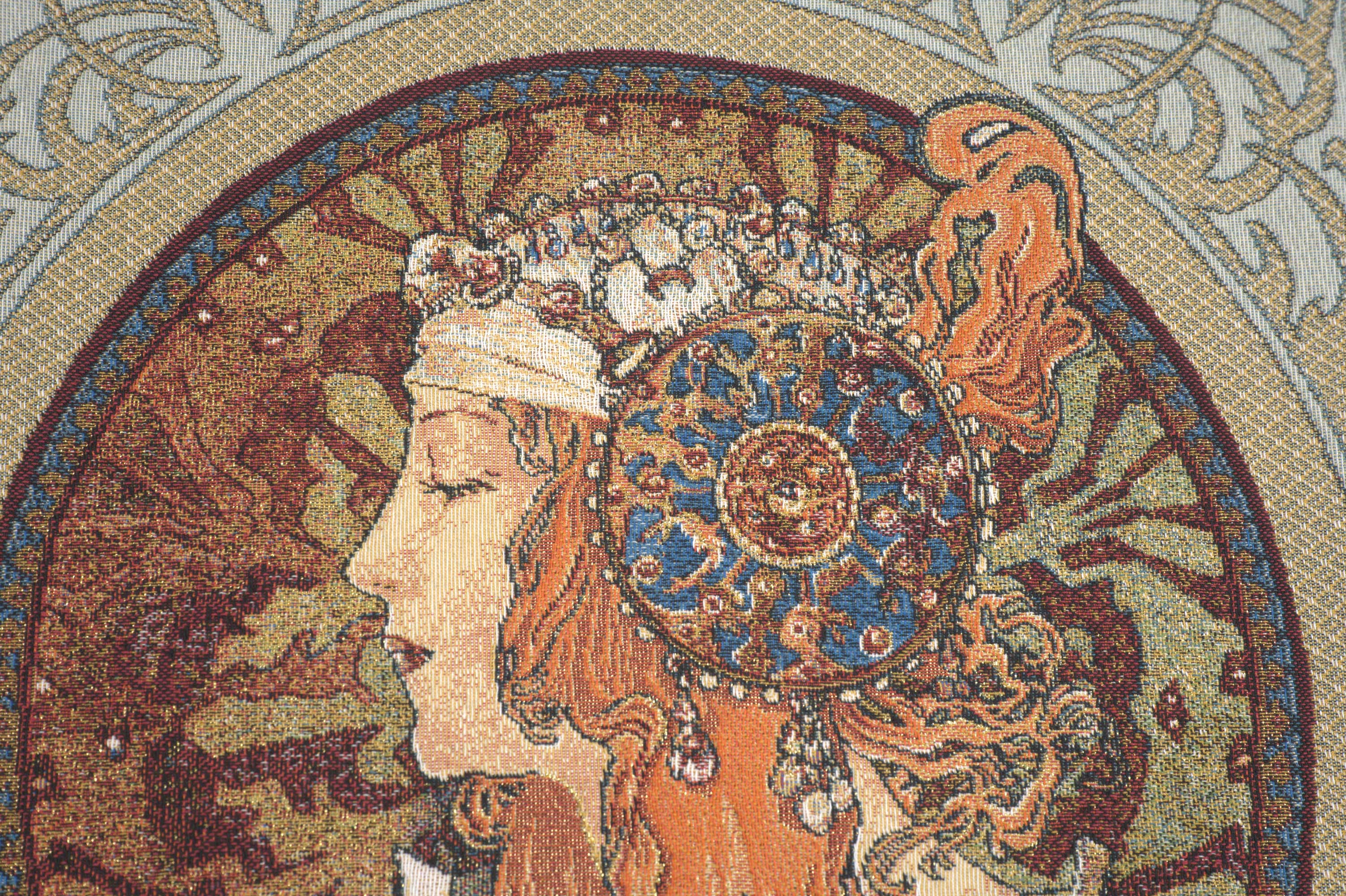 Alphonse Mucha Rousse Tapestry Pillow Cover 18x18 Inch Cotton Jacquard Woven Cushion Cover