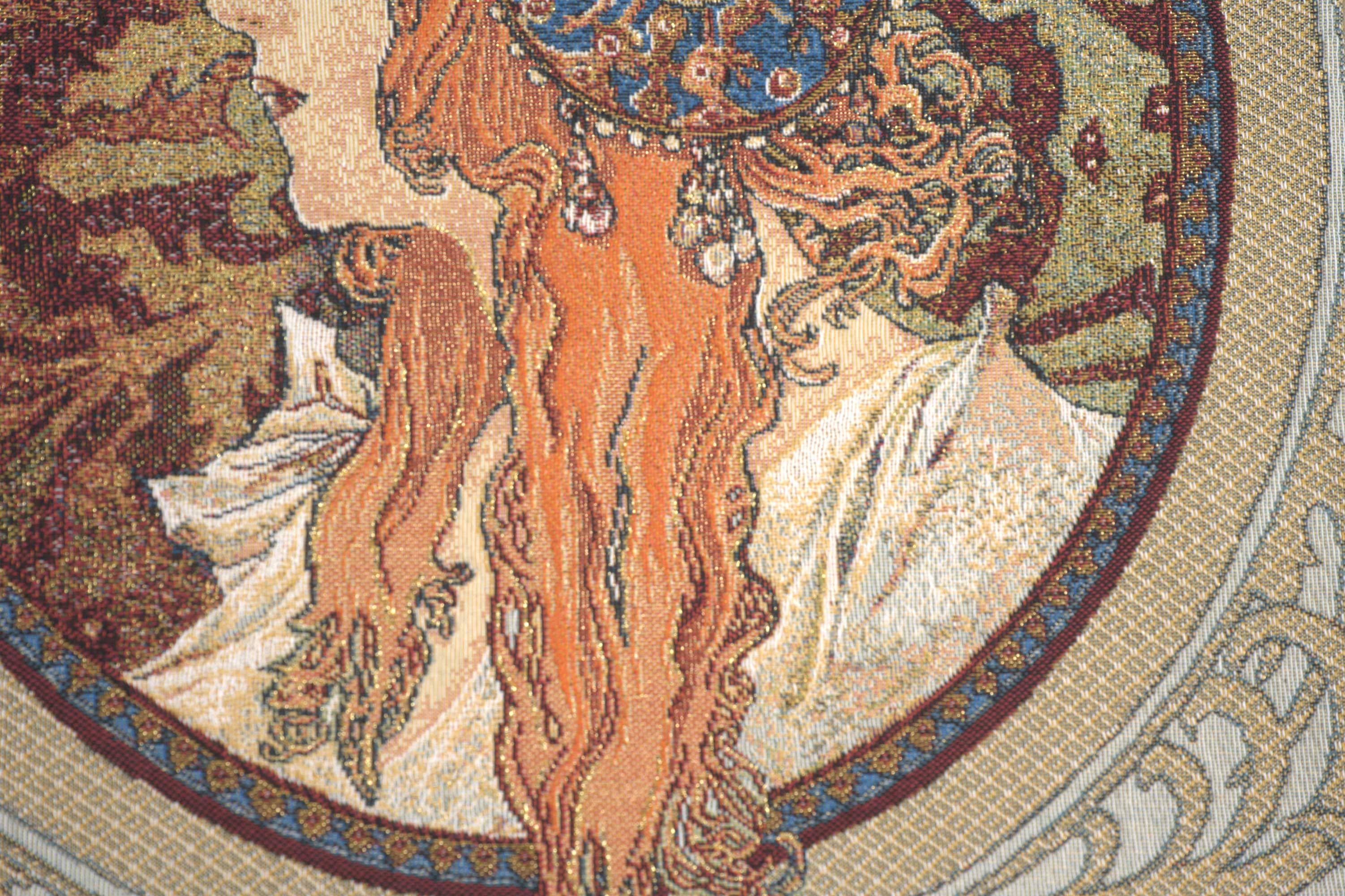 Alphonse Mucha Rousse Tapestry Pillow Cover 18x18 Inch Cotton Jacquard Woven Cushion Cover