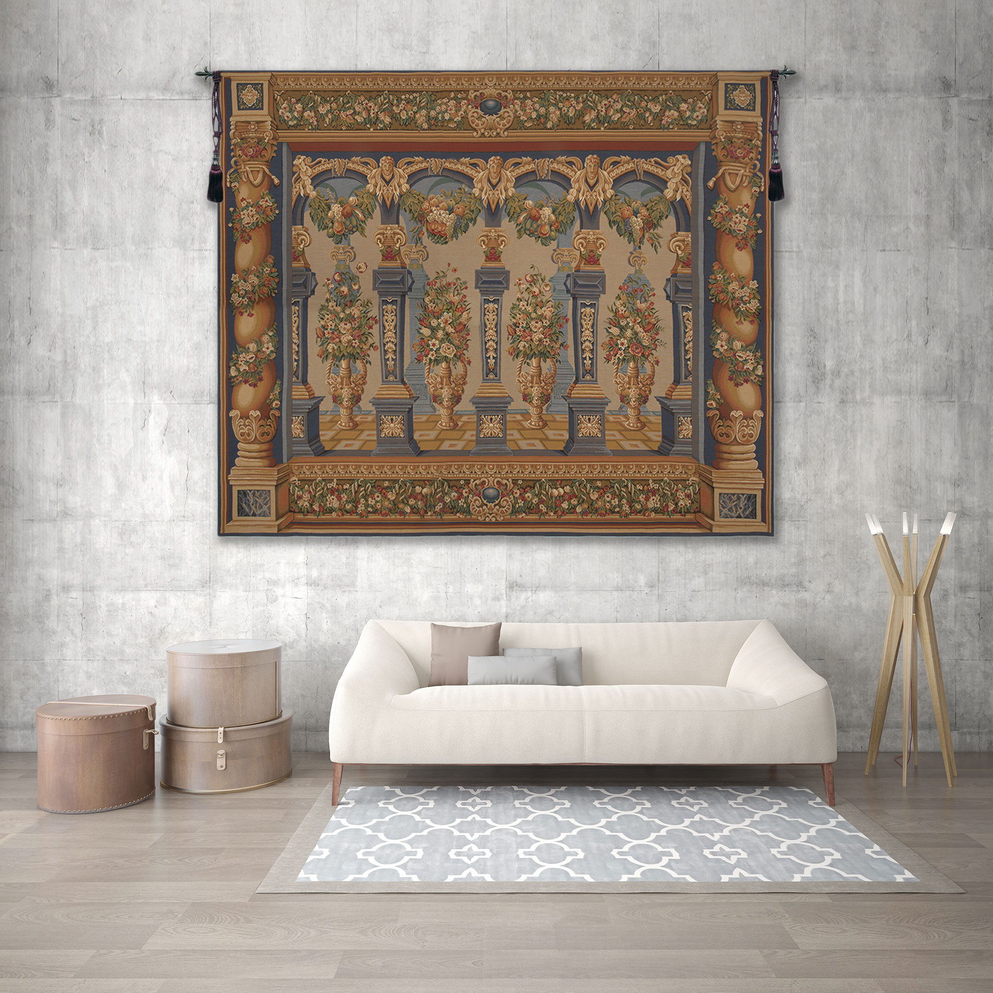 Loggia Columns European Tapestry Wall Hanging 106x122 Inch Cotton Jacquard Woven Wall Tapestry
