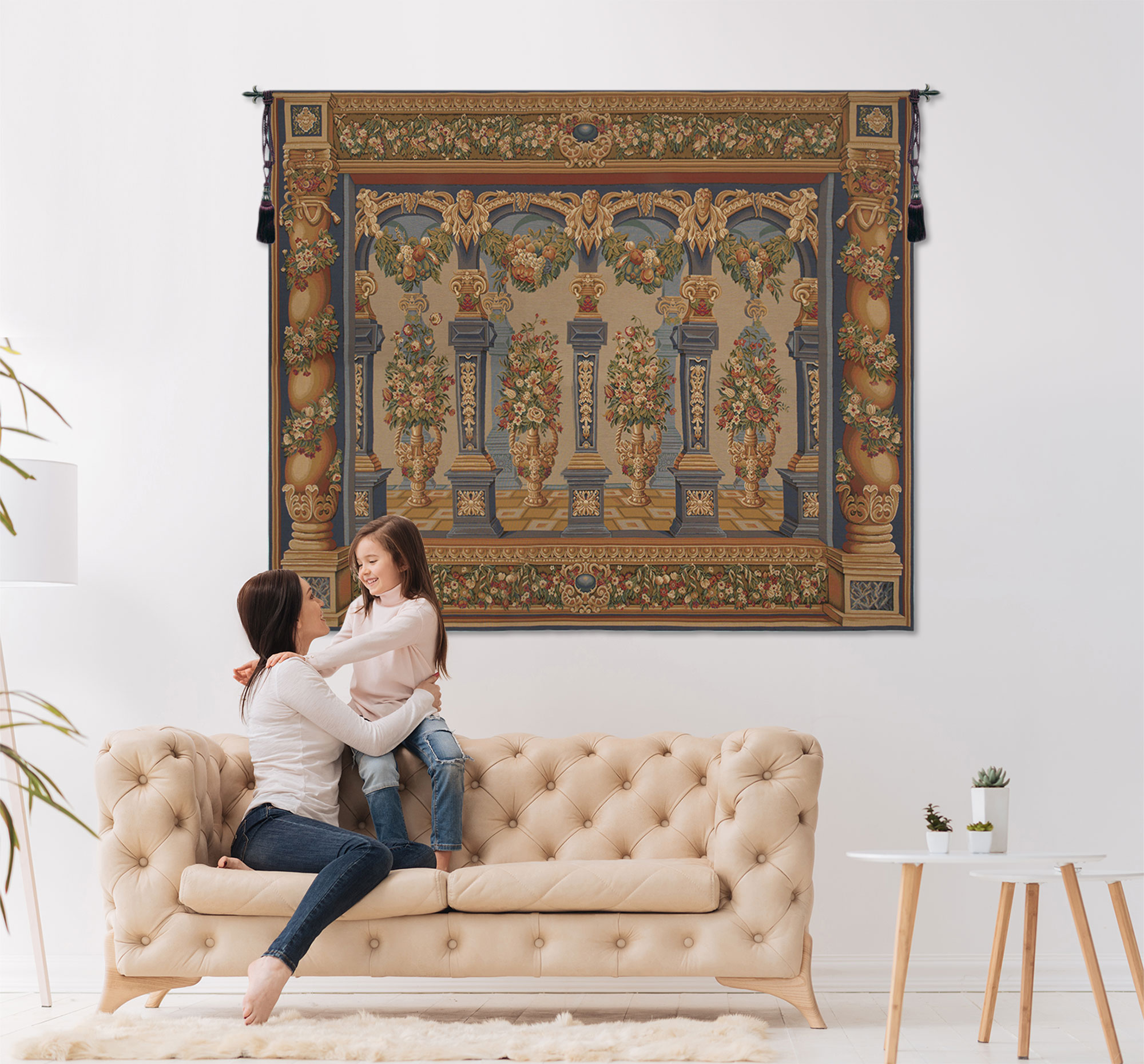 Loggia Columns European Tapestry Wall Hanging 106x122 Inch Cotton Jacquard Woven Wall Tapestry