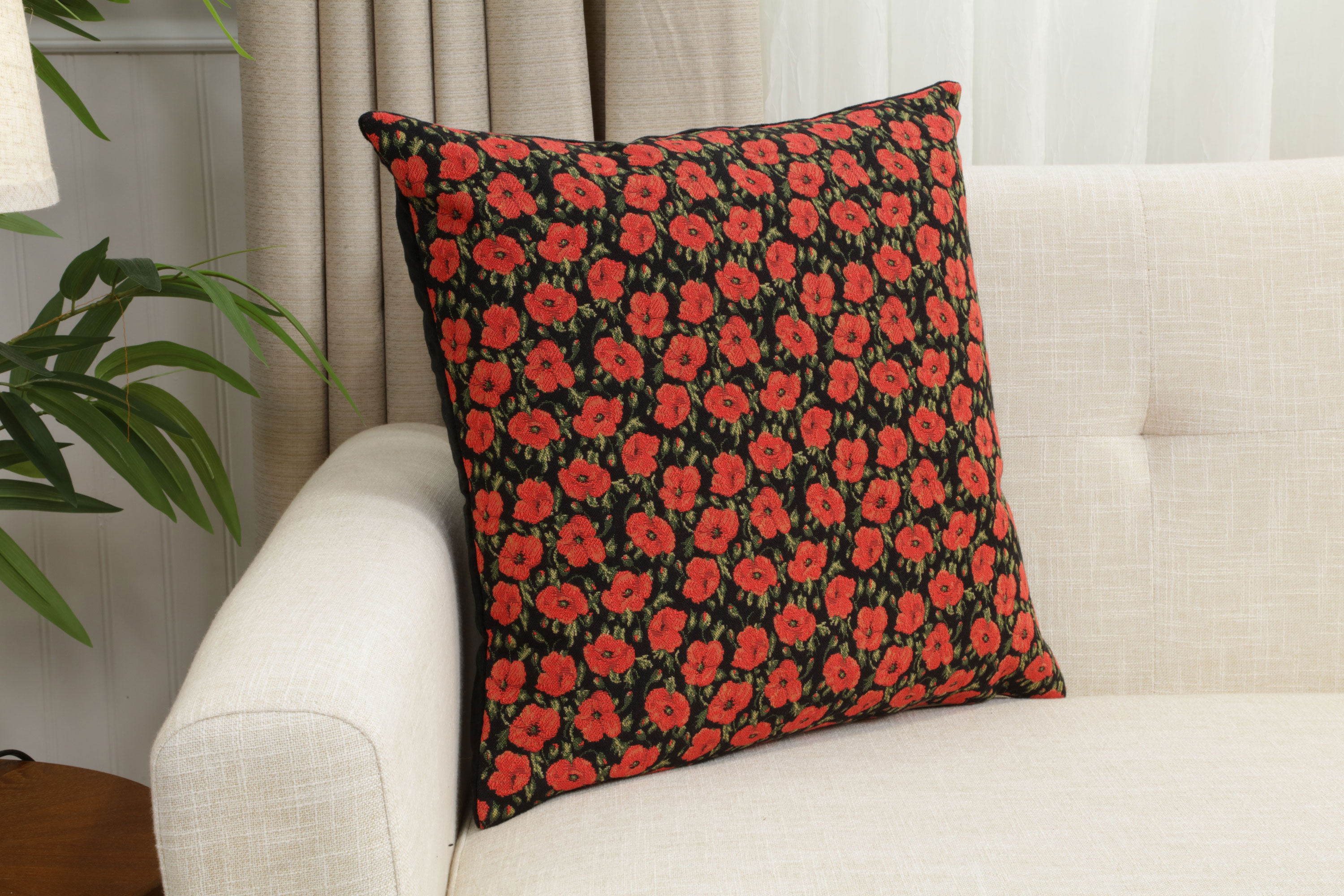 Vincent Van Gogh Red Poppies Tapestry Pillow Cover 18x18 Inch Cotton Jacquard Woven Cushion Cover