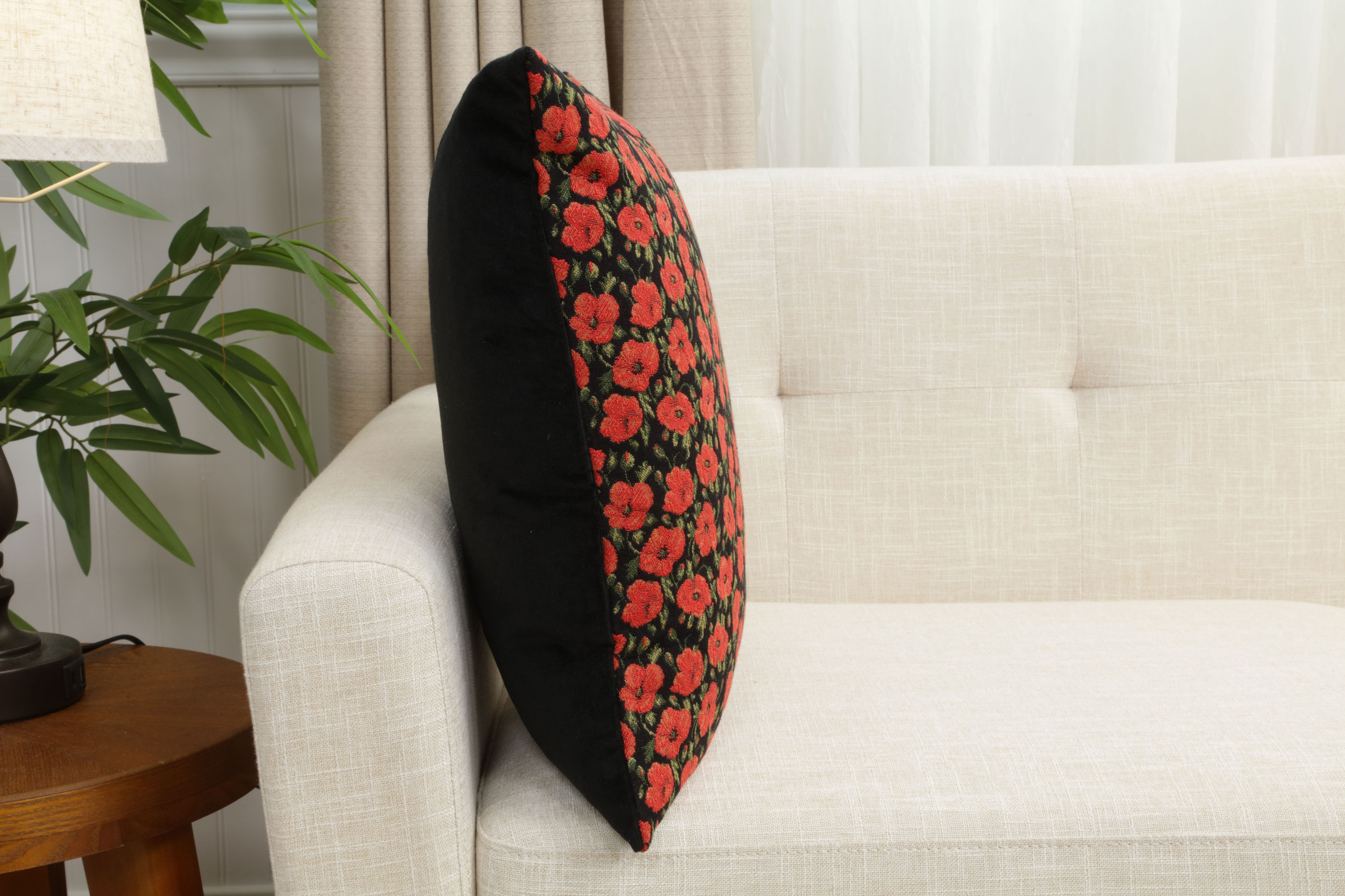 Vincent Van Gogh Red Poppies Tapestry Pillow Cover 18x18 Inch Cotton Jacquard Woven Cushion Cover