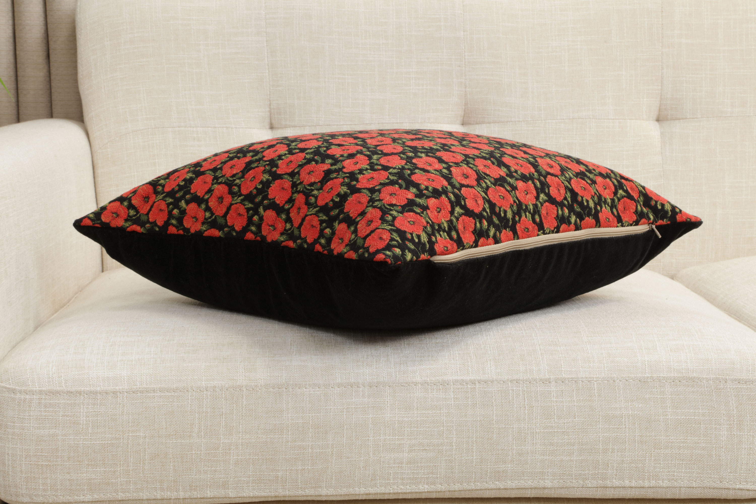 Vincent Van Gogh Red Poppies Tapestry Pillow Cover 18x18 Inch Cotton Jacquard Woven Cushion Cover