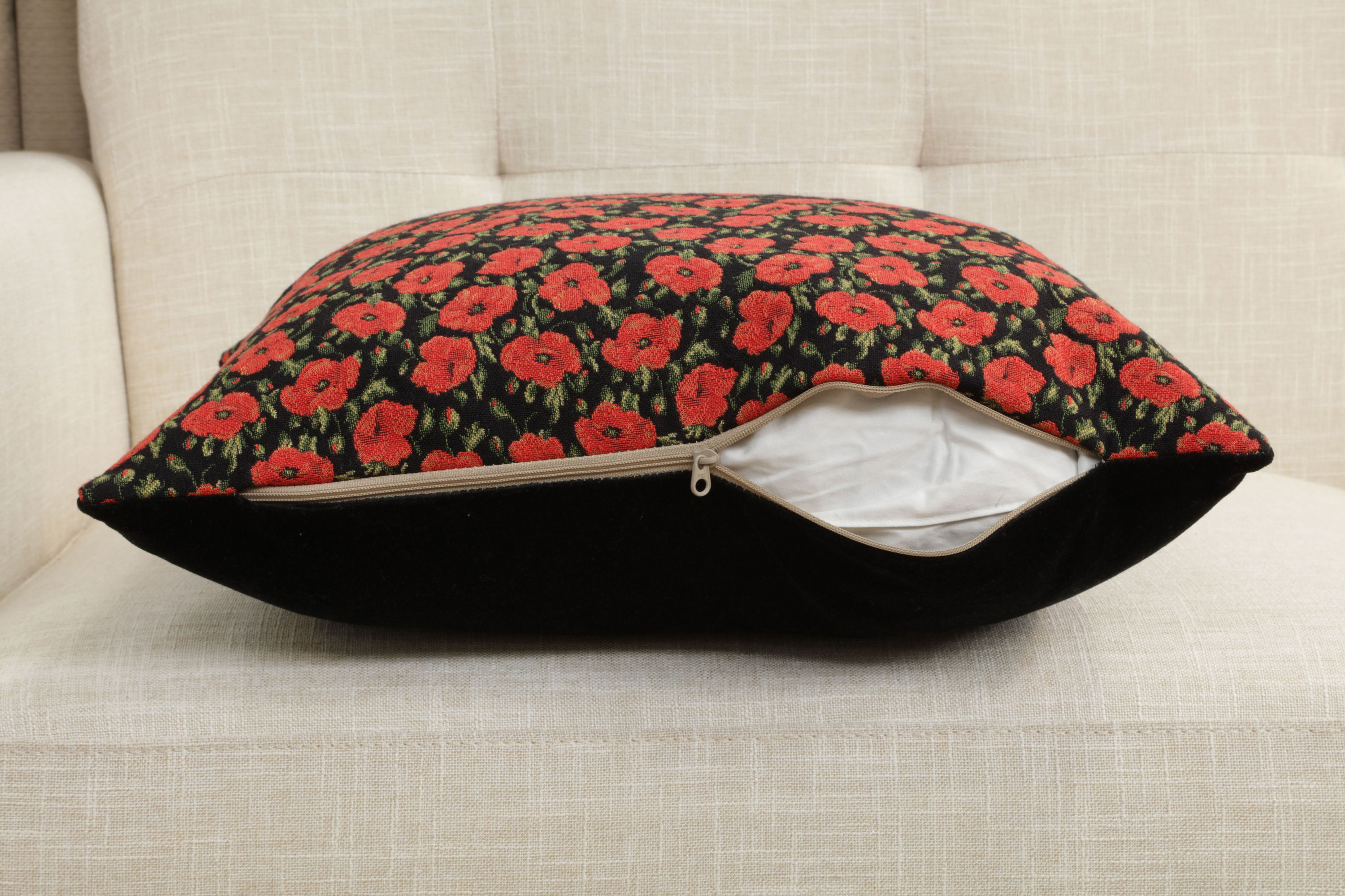 Vincent Van Gogh Red Poppies Tapestry Pillow Cover 18x18 Inch Cotton Jacquard Woven Cushion Cover