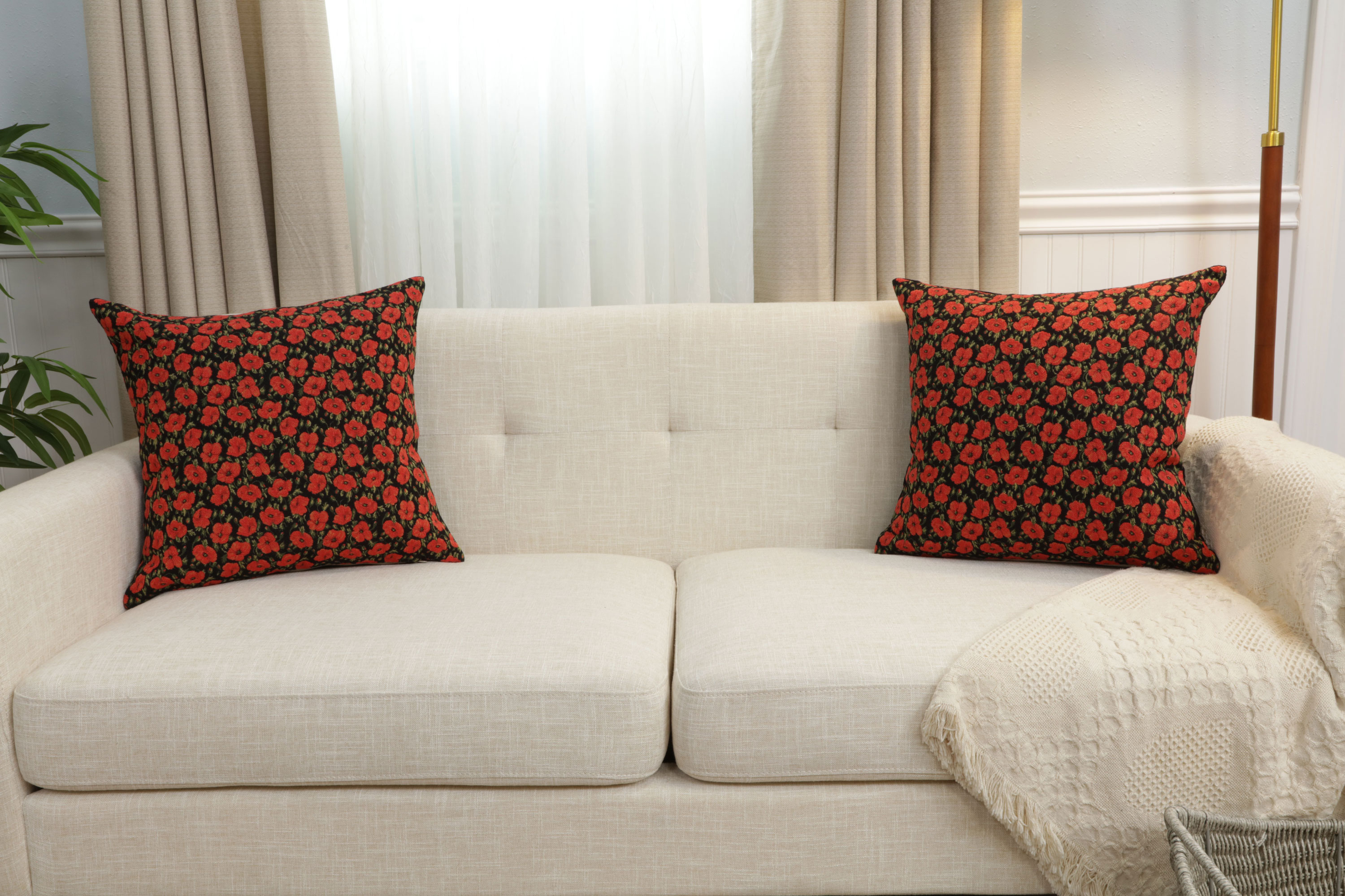 Vincent Van Gogh Red Poppies Tapestry Pillow Cover 18x18 Inch Cotton Jacquard Woven Cushion Cover