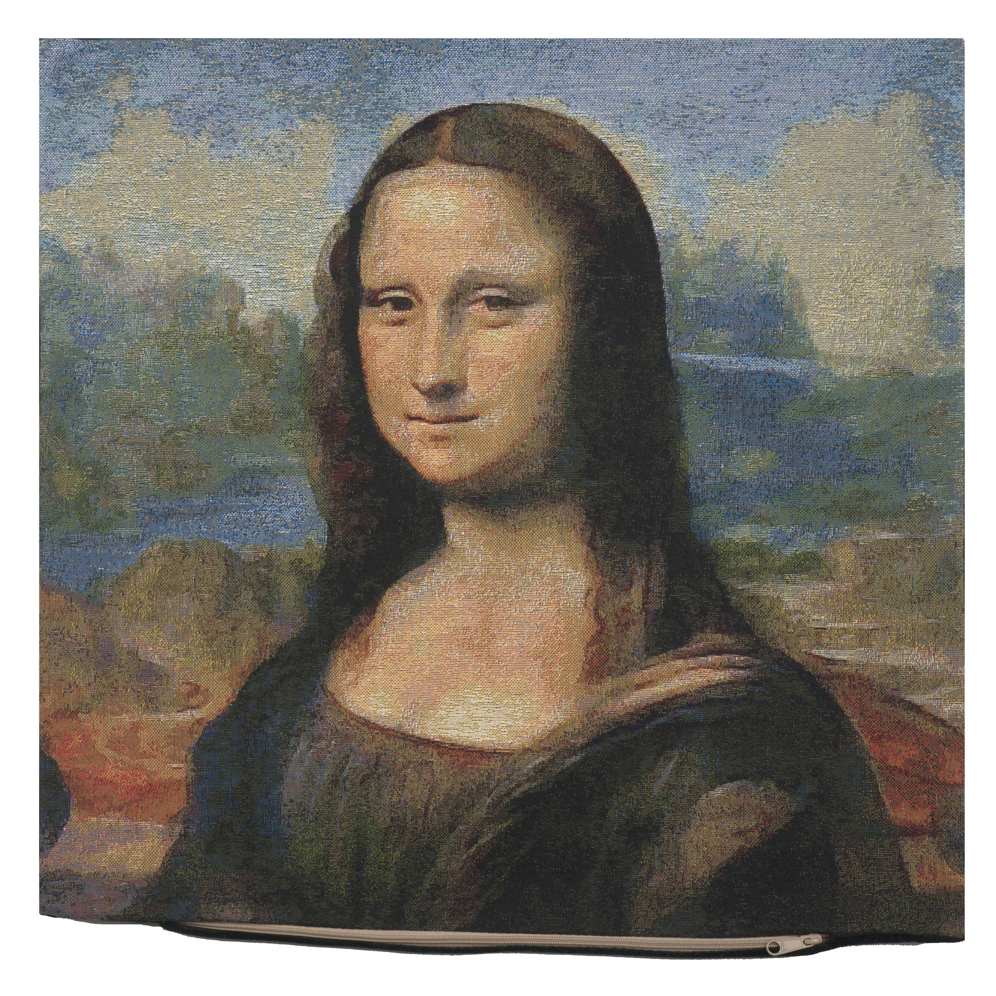 Leonardo da Vinci Mona Lisa II Tapestry Pillow Cover 18x18 Inch Cotton Jacquard Woven Cushion Cover
