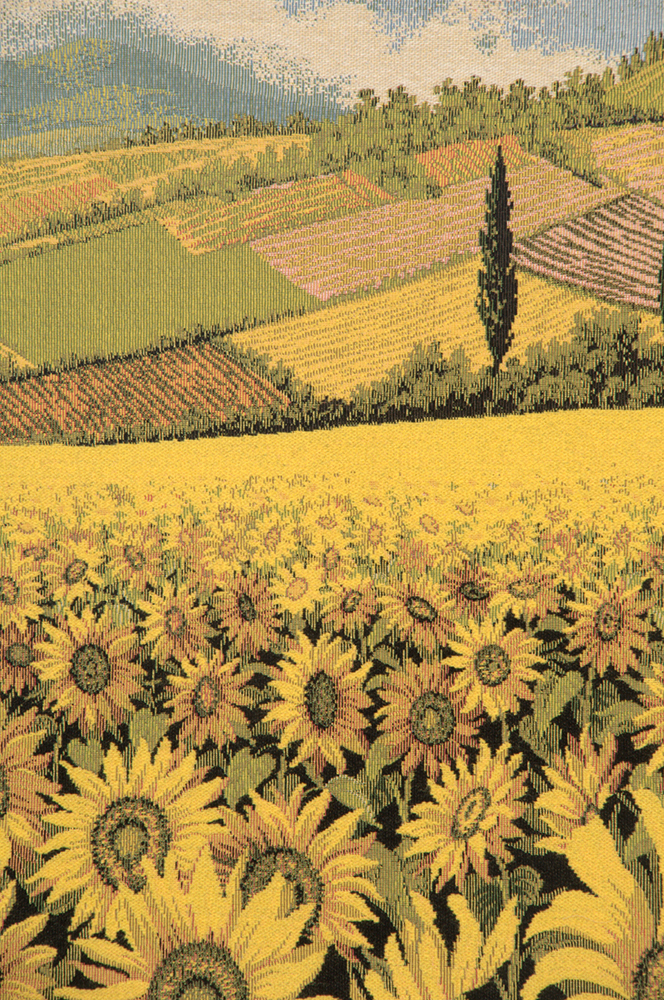 Alberto Passini Tuscan Sunflower Wide Landscape Italian Tapestry Wall Hanging 25x53 Inch Cotton Jacquard Woven Wall Tapestry