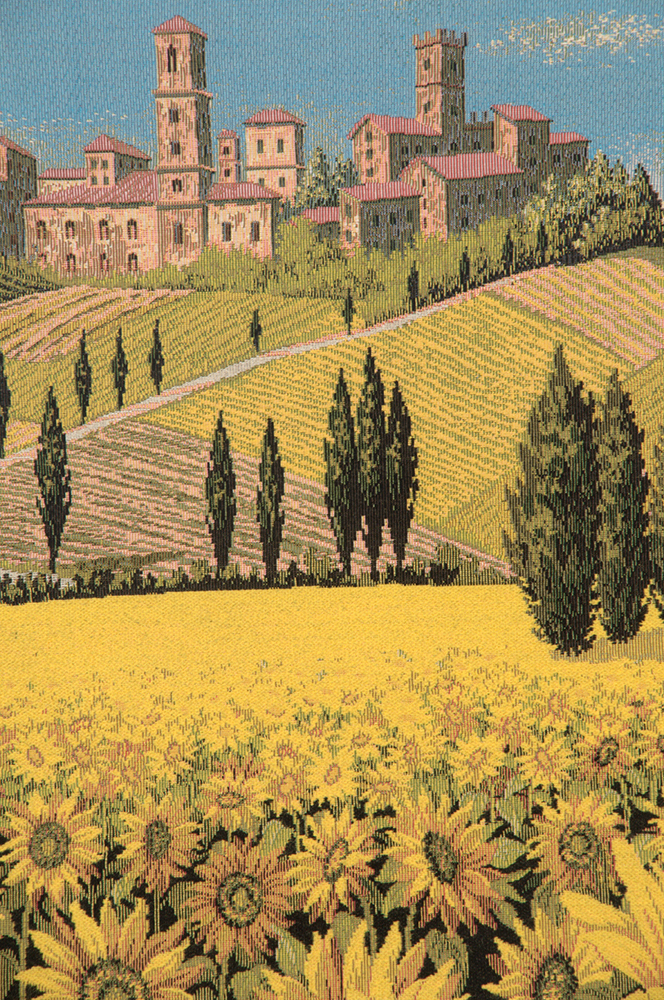 Alberto Passini Tuscan Sunflower Wide Landscape Italian Tapestry Wall Hanging 25x53 Inch Cotton Jacquard Woven Wall Tapestry