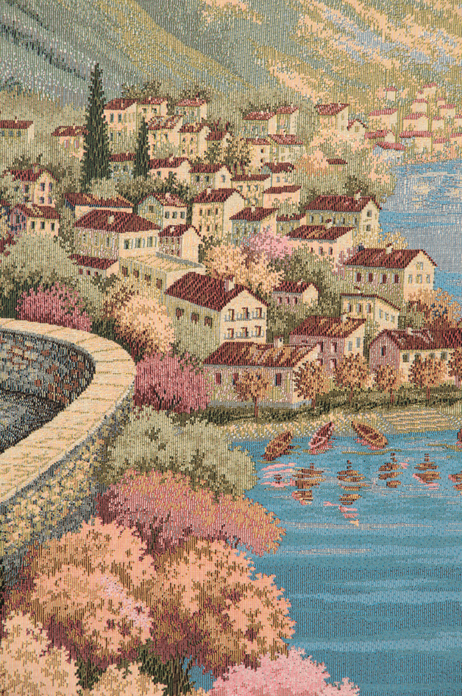 Alberto Passini Promenade by the Lake Italian Tapestry Wall Hanging 26x53 Inch Cotton Jacquard Woven Wall Tapestry