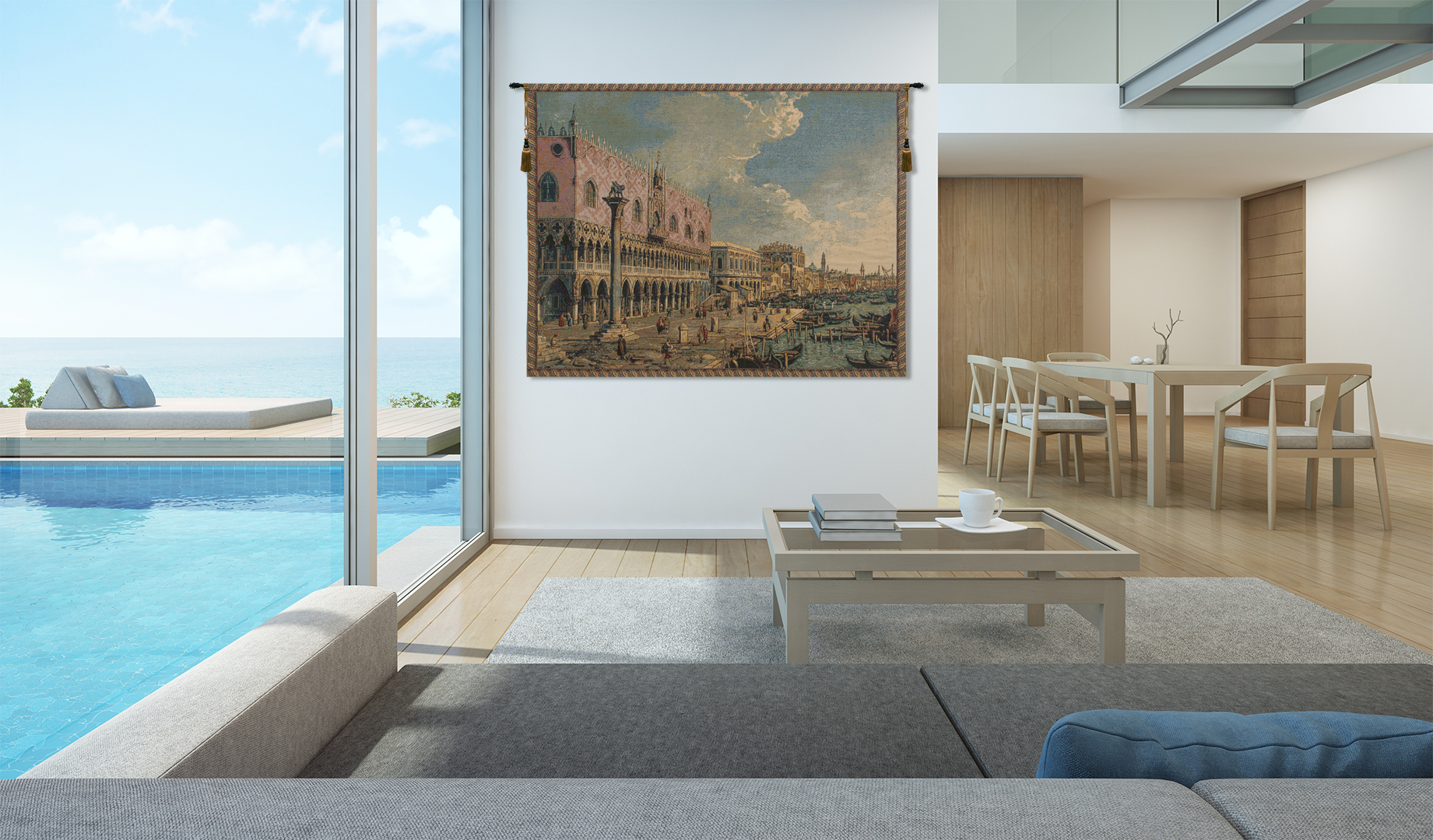 Alberto Passini Riva degli Schiavoni Italian Tapestry Wall Hanging 24x34 Inch Cotton Jacquard Woven Wall Tapestry