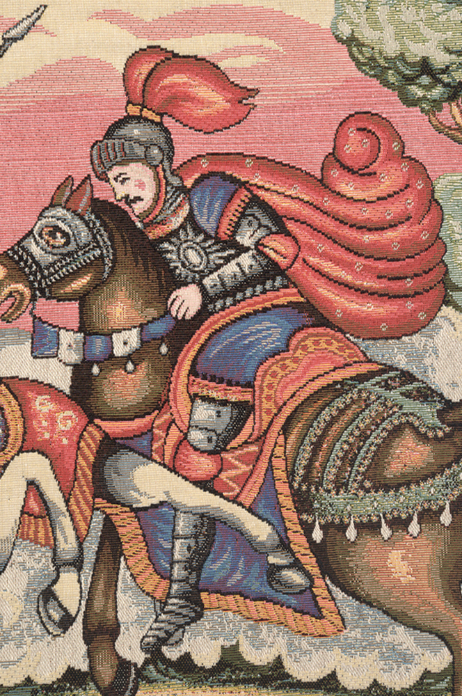 Vintage Ronald's Battle Medieval Tapestry Wall Hanging 25 x 33 in Knight Battle Scene Jacquard Woven Wall Art