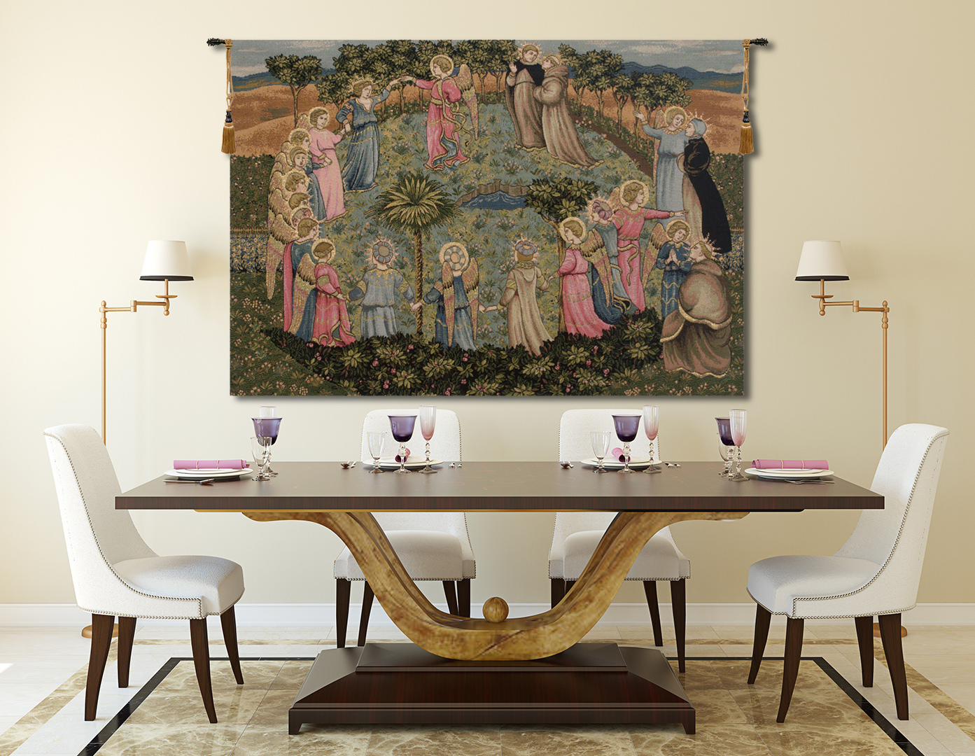 Fra Angelico Roundance of Saints Religious Tapestry Wall Hanging 25 x 36 in Christian Renaissance Jacquard Woven Wall Art