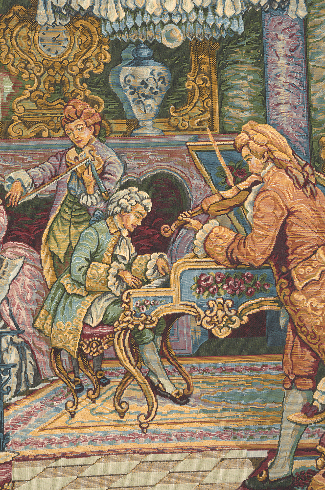 Francois Boucher Concerto Grande Tapestry Wall Hanging 26 x 47 in Rococo Music Scene Jacquard Woven Wall Art