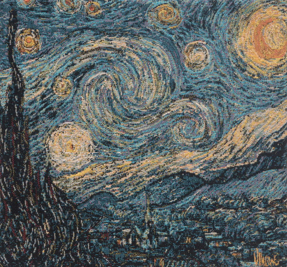 Vincent Van Gogh Starry Night Small Tapestry Pillow Cover 14x14 Inch Cotton Jacquard Woven Cushion Cover