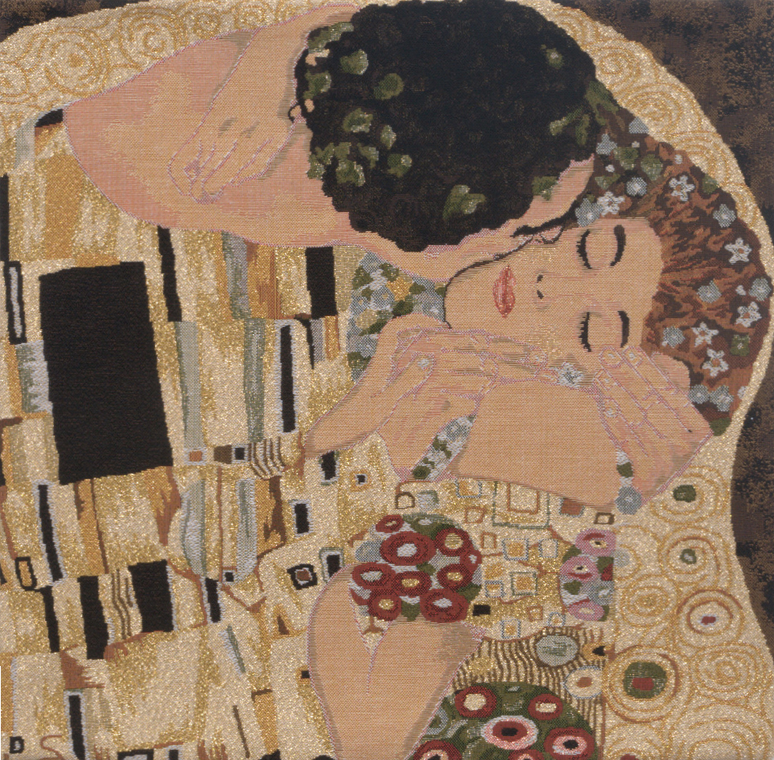 Gustav Klimt Le Baiser Tapestry Pillow Cover 18x18 Inch Cotton Jacquard Woven Cushion Cover
