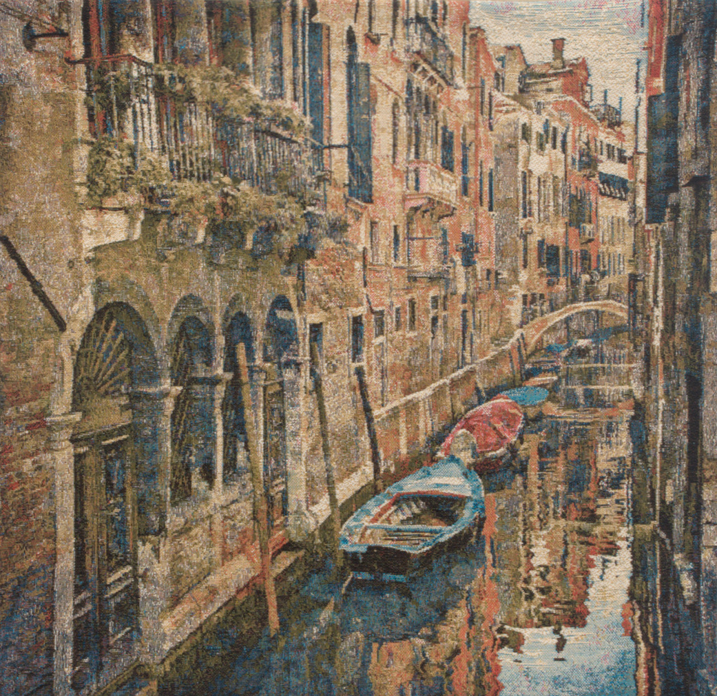 Vintage Venice Large Tapestry Pillow Cover 18x18 Inch Cotton Jacquard Woven Cushion Cover
