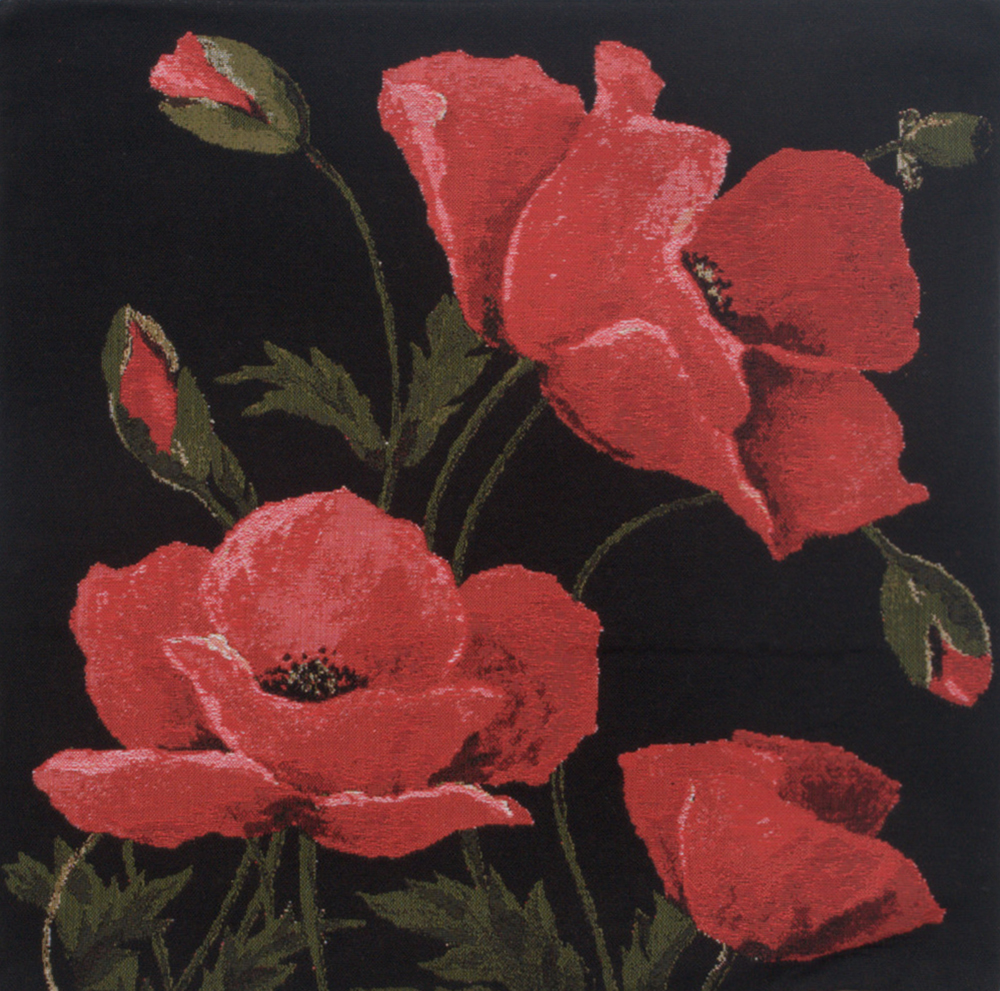 Floral Poppies Large Tapestry Pillow Cover 18x18 Inch Cotton Jacquard Woven Cushion Cover