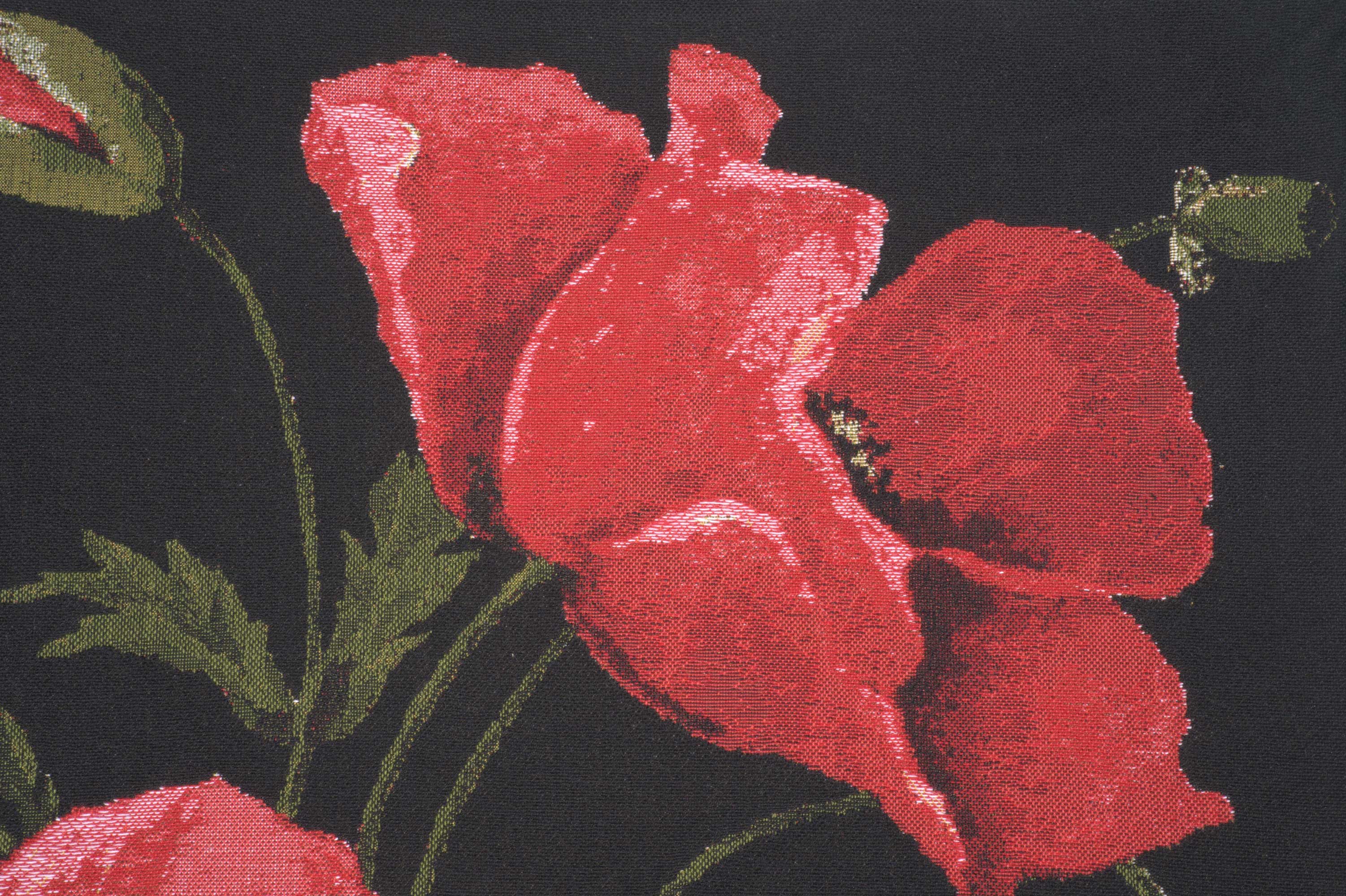 Floral Poppies Large Tapestry Pillow Cover 18x18 Inch Cotton Jacquard Woven Cushion Cover