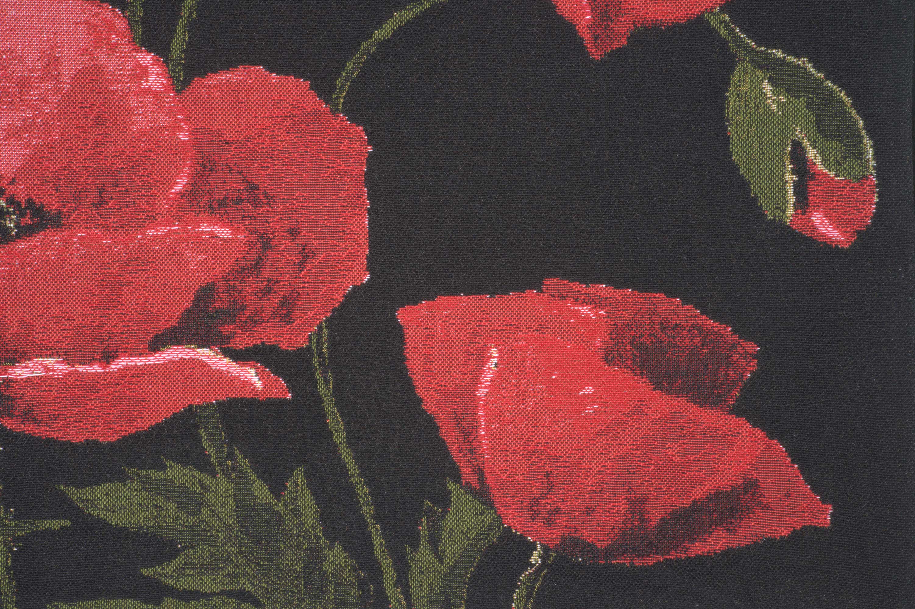 Floral Poppies Large Tapestry Pillow Cover 18x18 Inch Cotton Jacquard Woven Cushion Cover