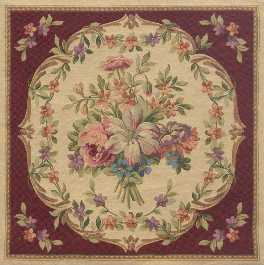 Floral Bouquet Red Tapestry Pillow Cover 18x18 Inch Cotton Jacquard Woven Cushion Cover
