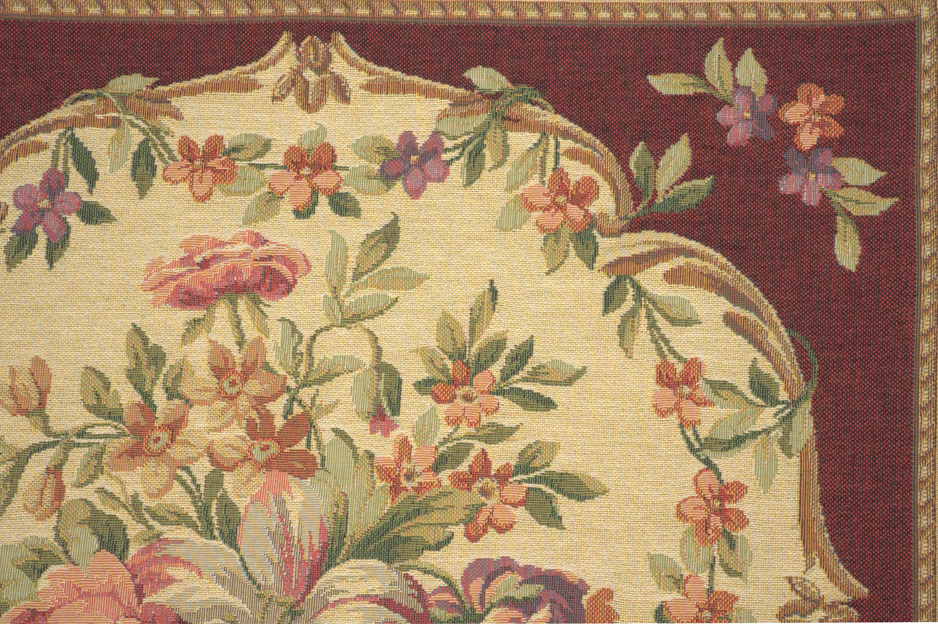 Floral Bouquet Red Tapestry Pillow Cover 18x18 Inch Cotton Jacquard Woven Cushion Cover