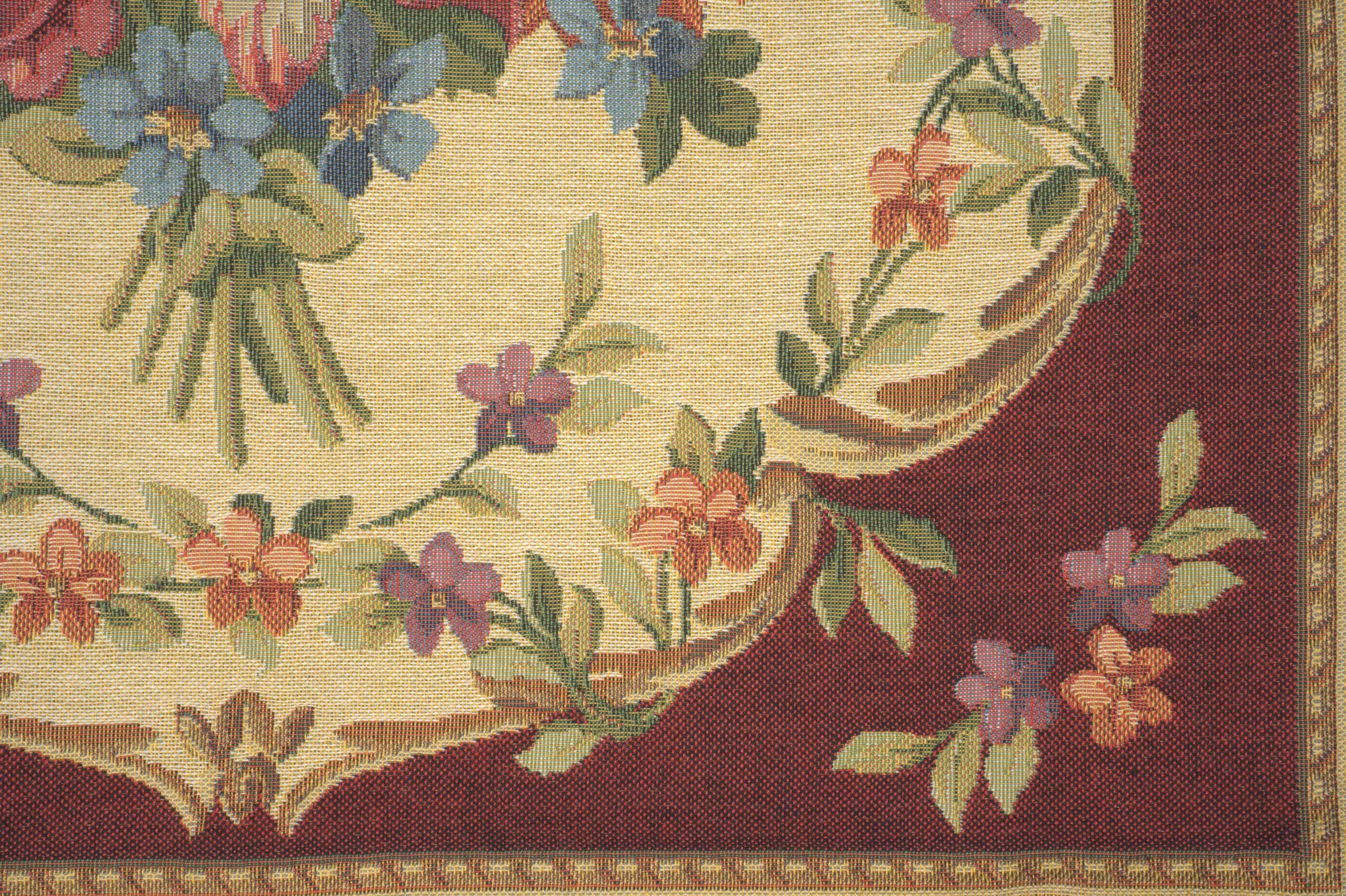 Floral Bouquet Red Tapestry Pillow Cover 18x18 Inch Cotton Jacquard Woven Cushion Cover
