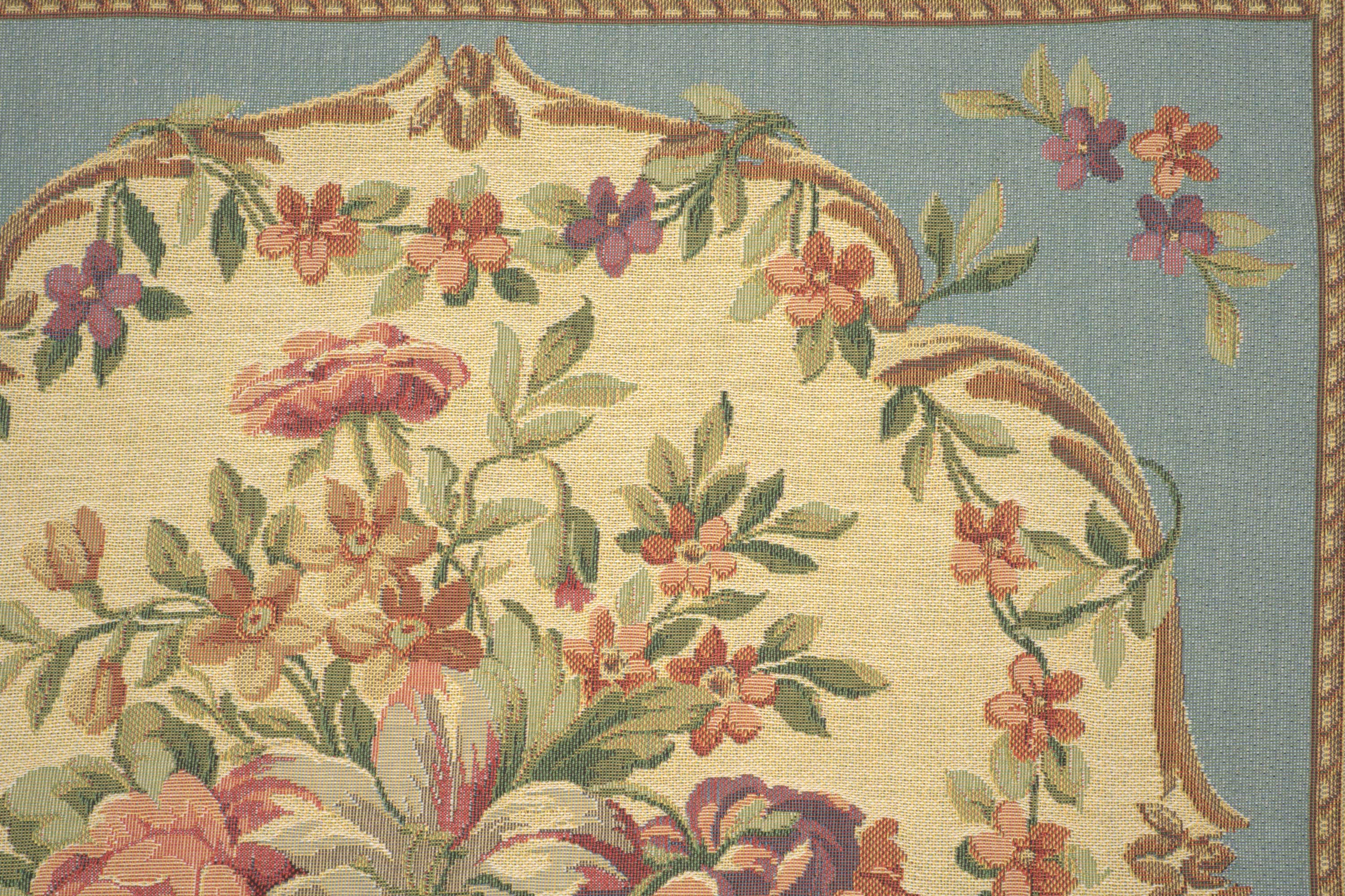 Floral Bouquet Blue Tapestry Pillow Cover 18x18 Inch Cotton Jacquard Woven Cushion Cover