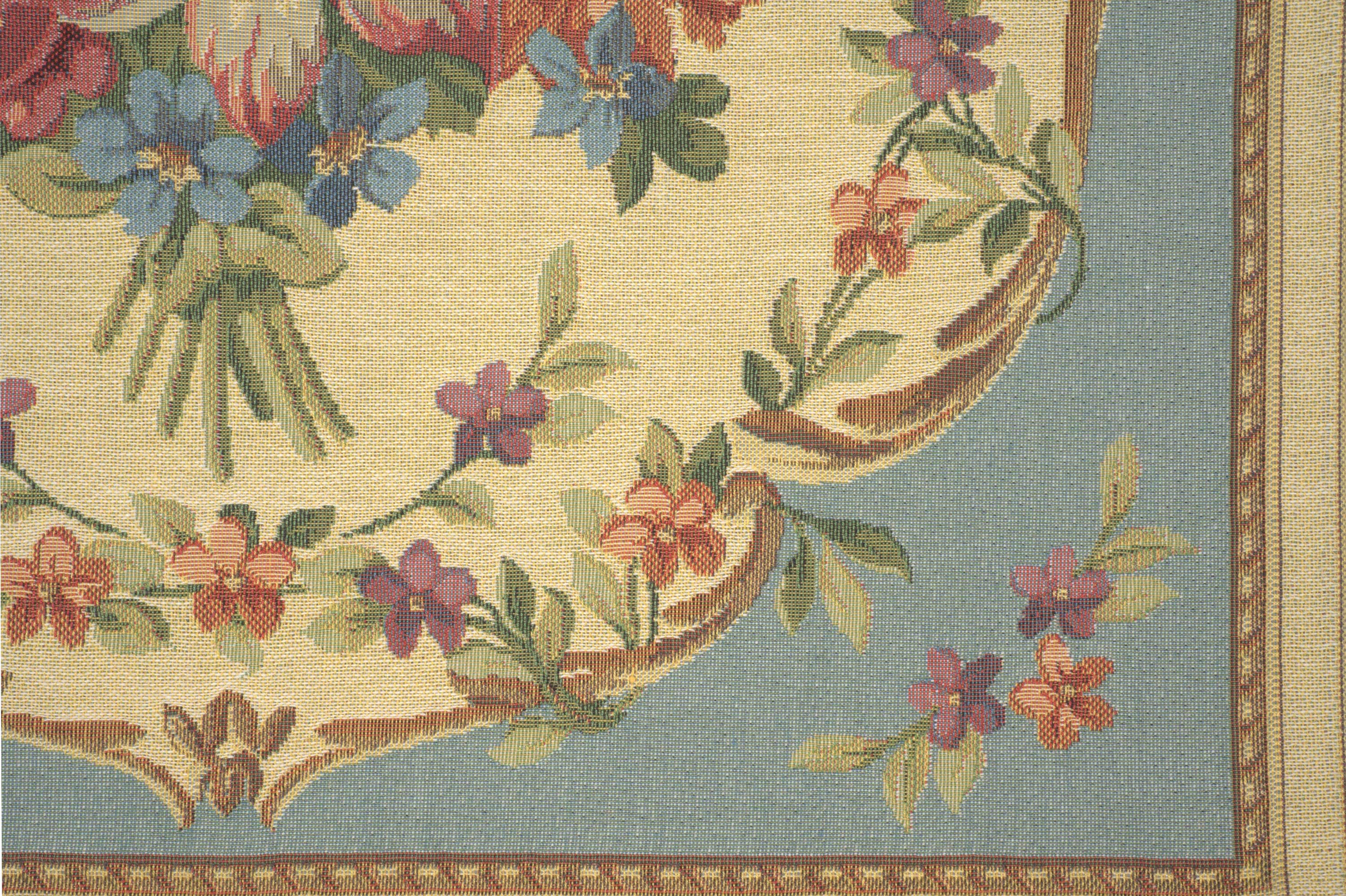 Floral Bouquet Blue Tapestry Pillow Cover 18x18 Inch Cotton Jacquard Woven Cushion Cover